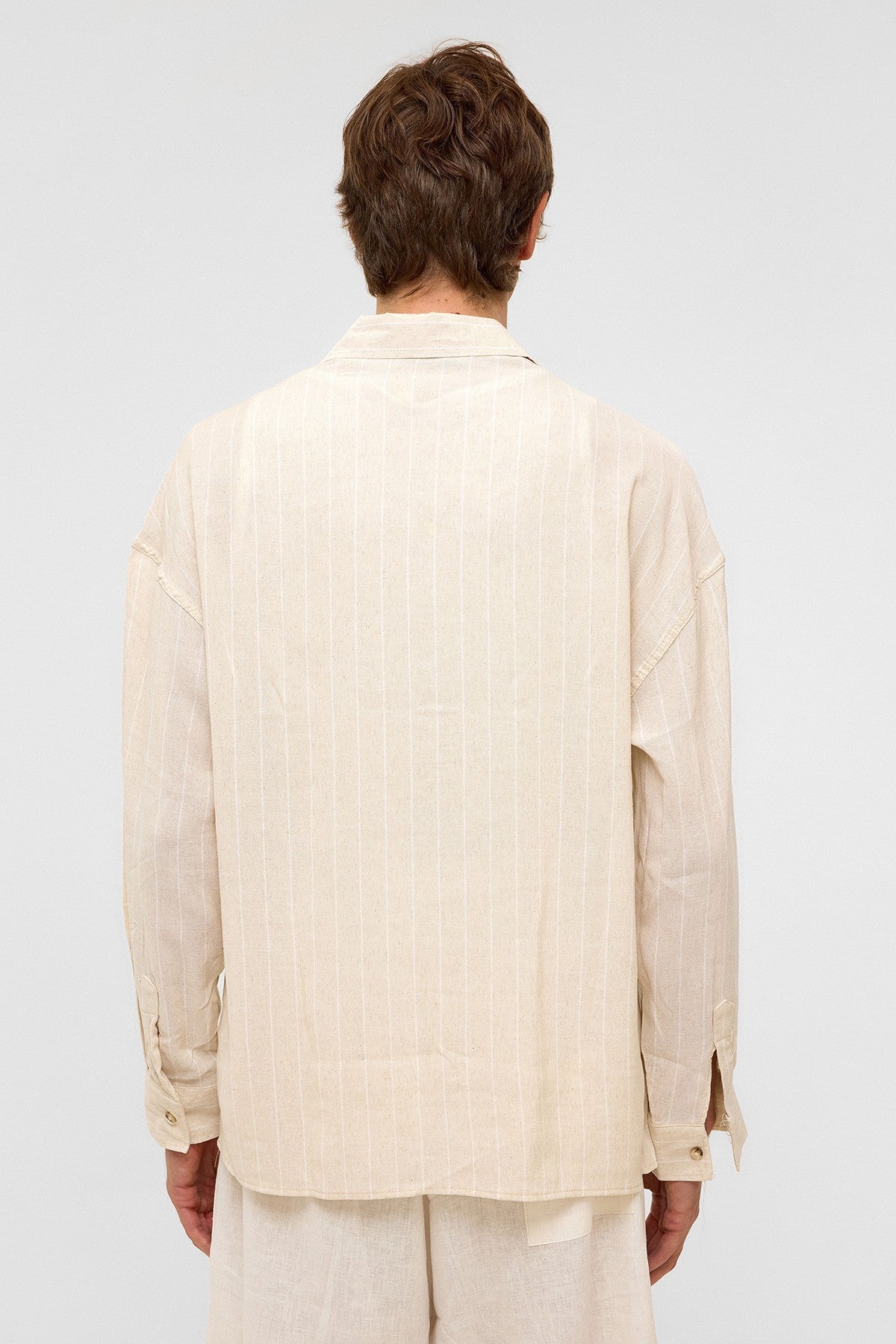 Oversized Long-Sleeved Striped Linen Shirt
