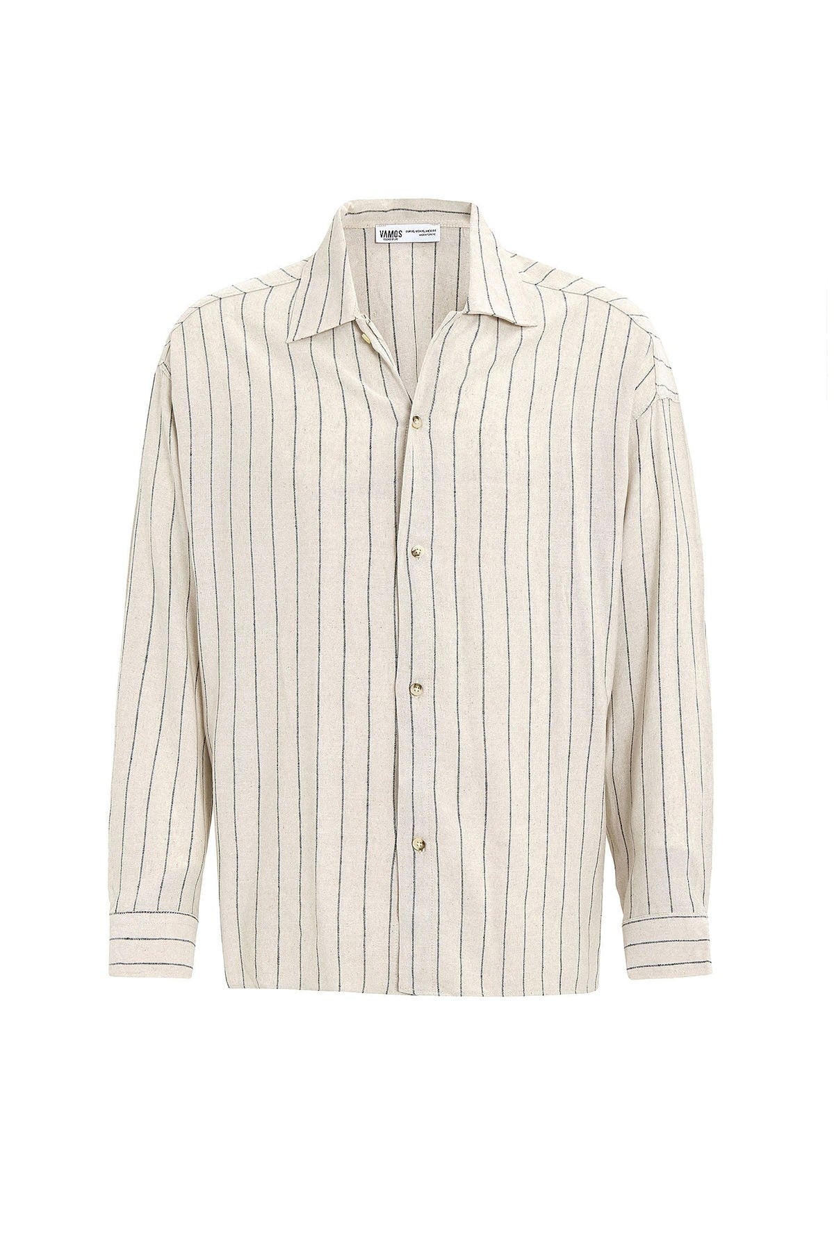 Oversized Long-Sleeved Striped Linen Shirt