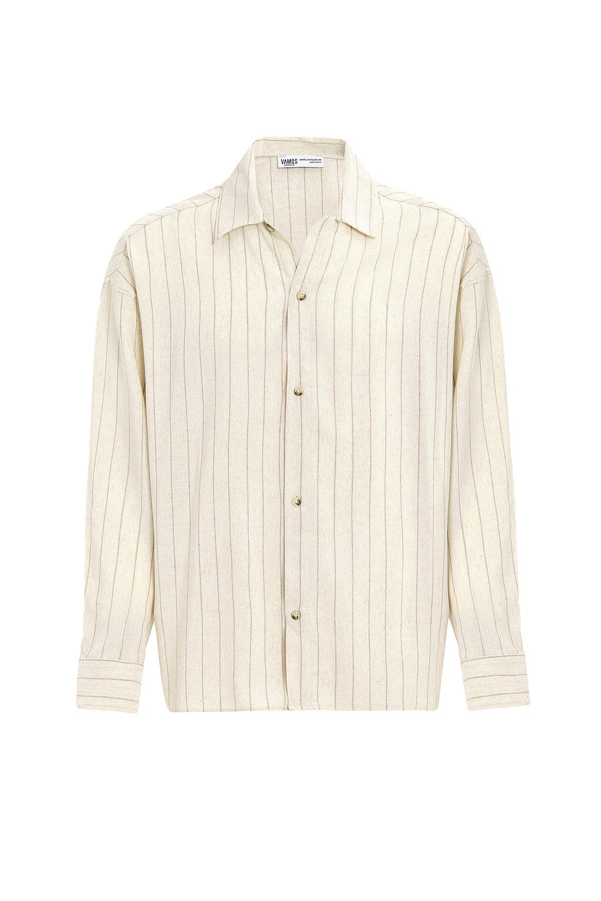 Oversized Long-Sleeved Striped Linen Shirt