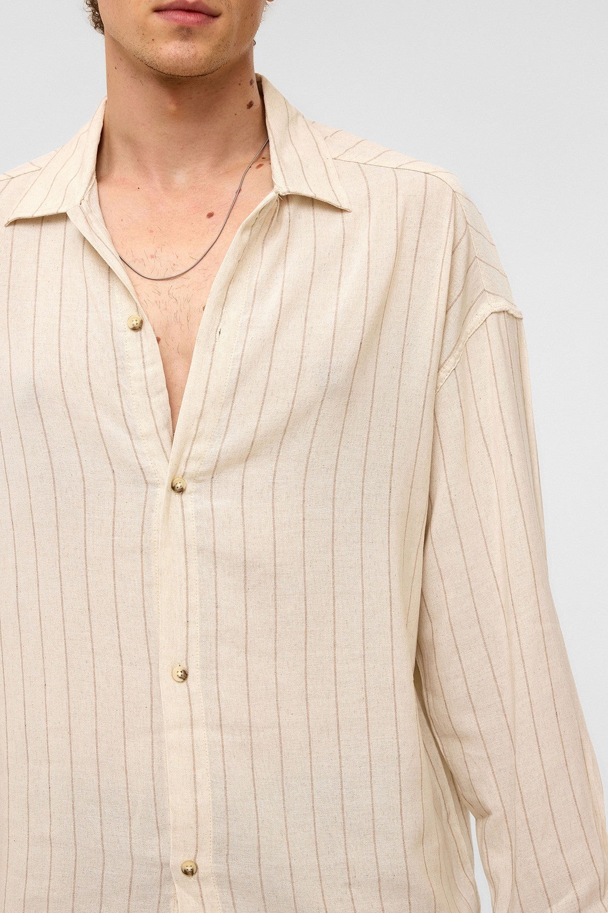 Oversized Long-Sleeved Striped Linen Shirt