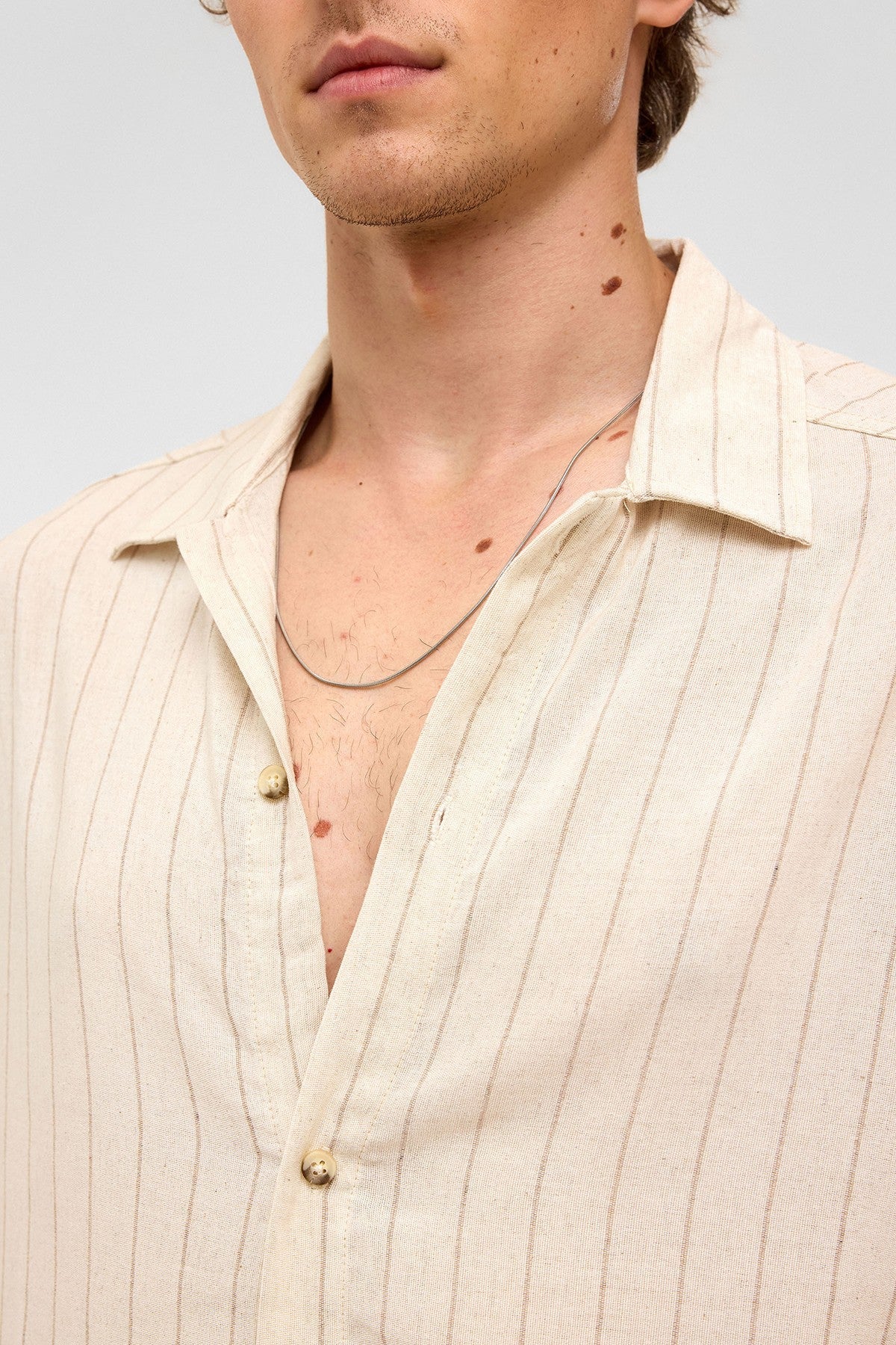 Oversized Long-Sleeved Striped Linen Shirt
