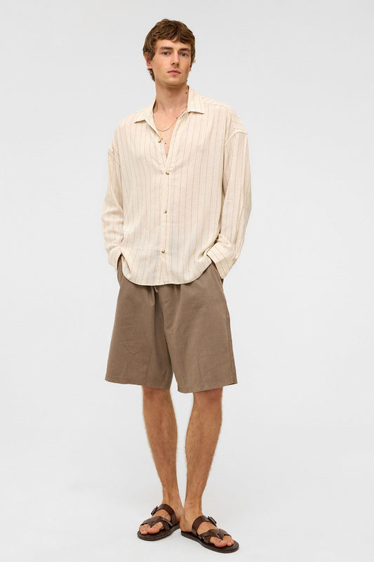 Oversized Long-Sleeved Striped Linen Shirt