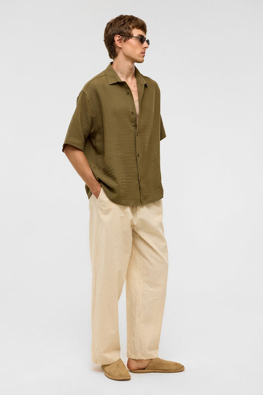 Oversized Short-Sleeved Muslin Shirt