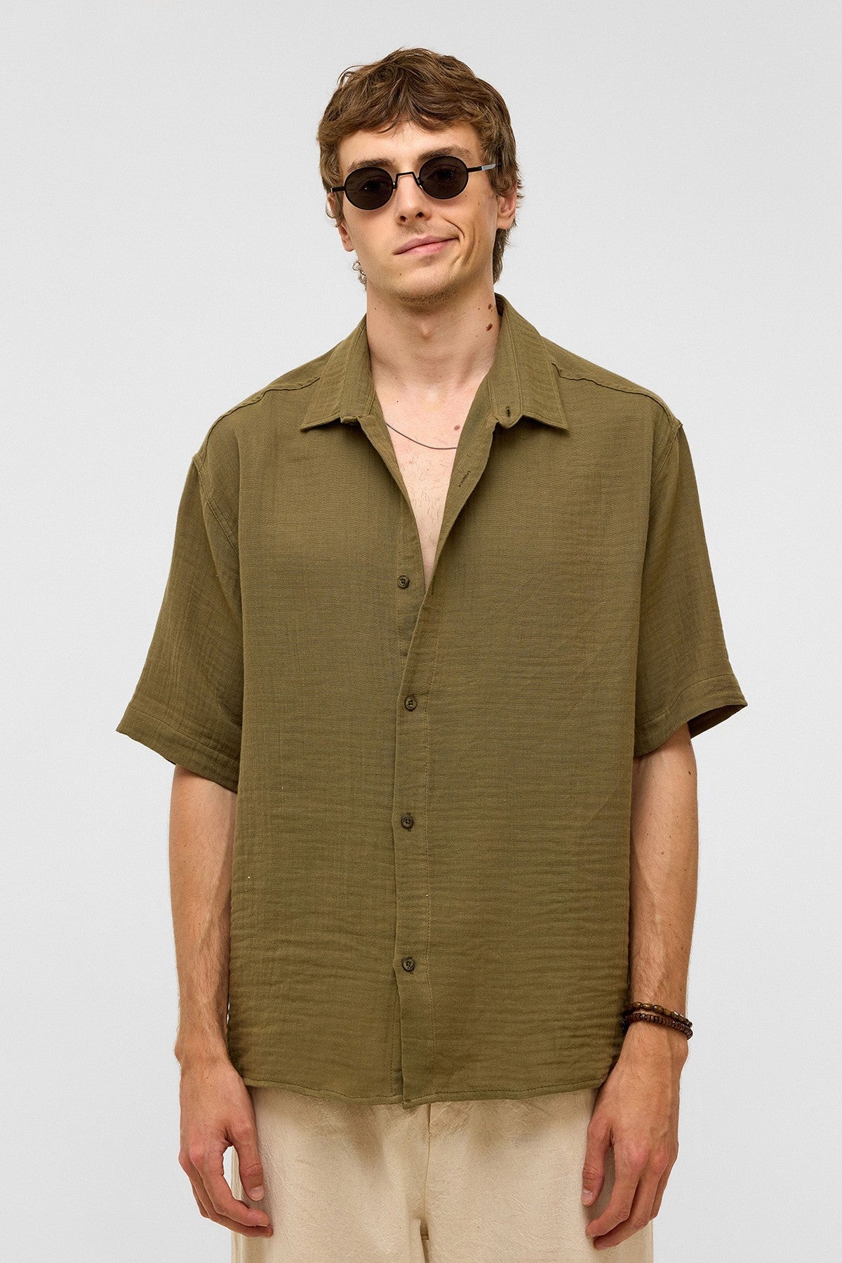 Oversized Short-Sleeved Muslin Shirt
