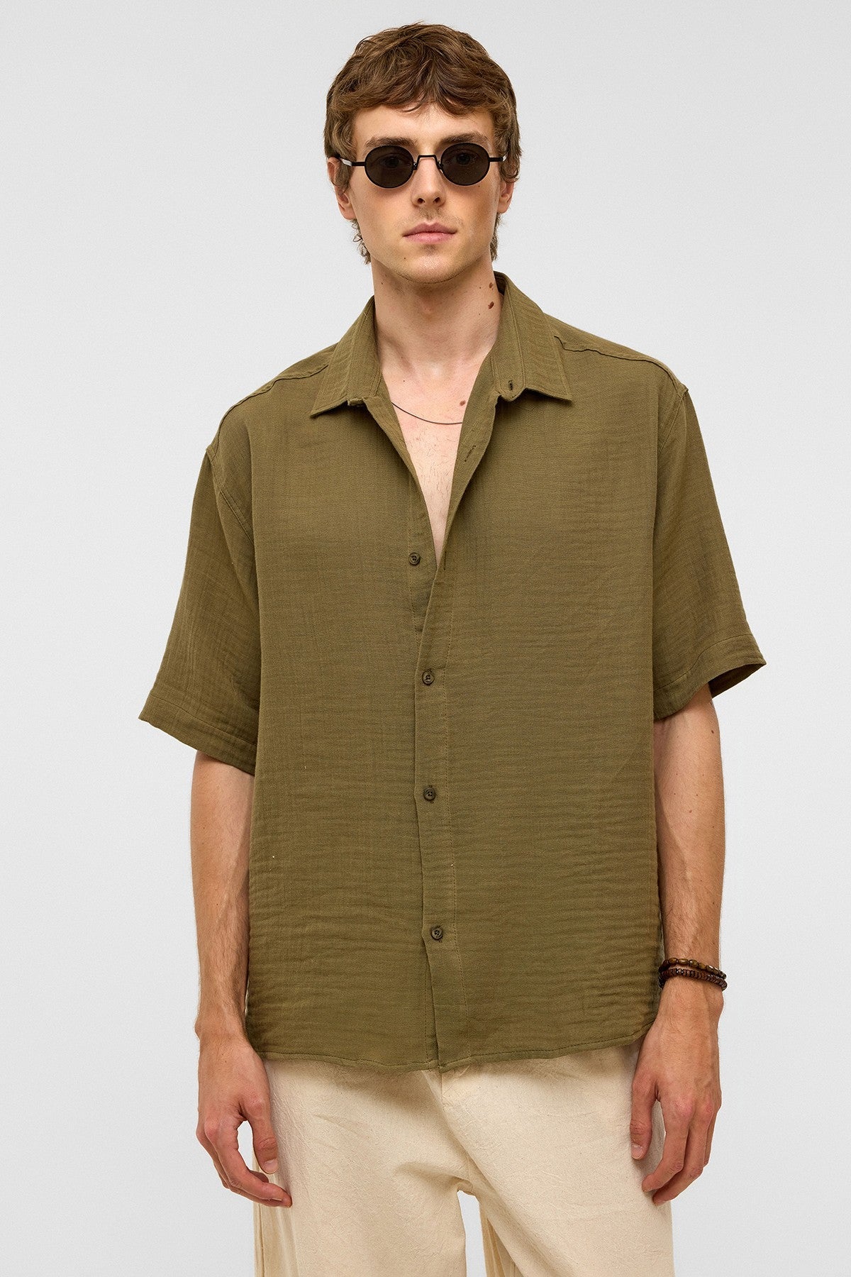 Oversized Short-Sleeved Muslin Shirt
