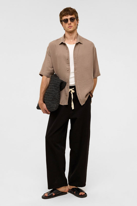 Oversized Short-Sleeved Muslin Shirt