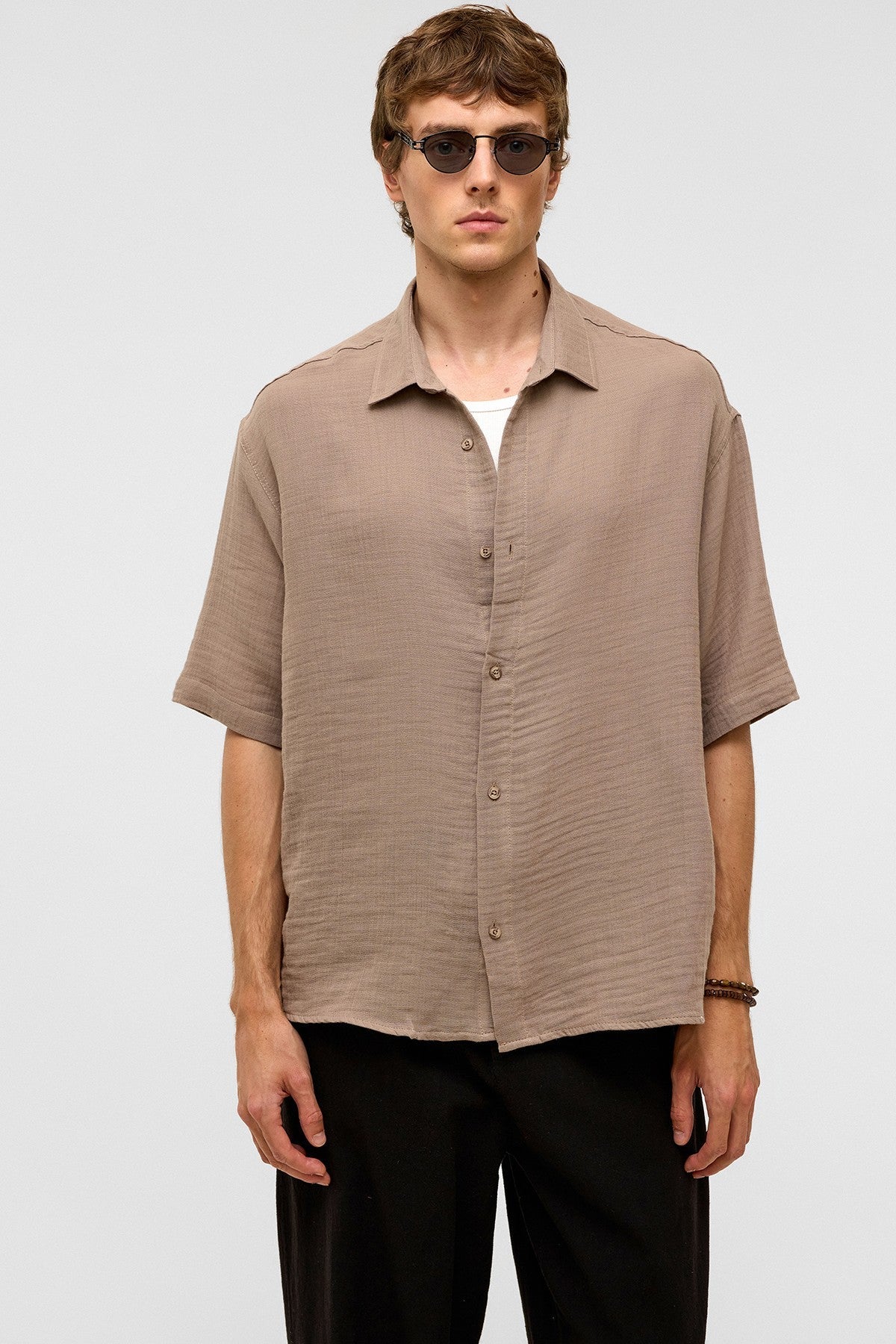 Oversized Short-Sleeved Muslin Shirt