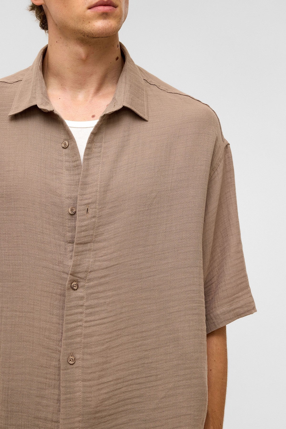 Oversized Short-Sleeved Muslin Shirt