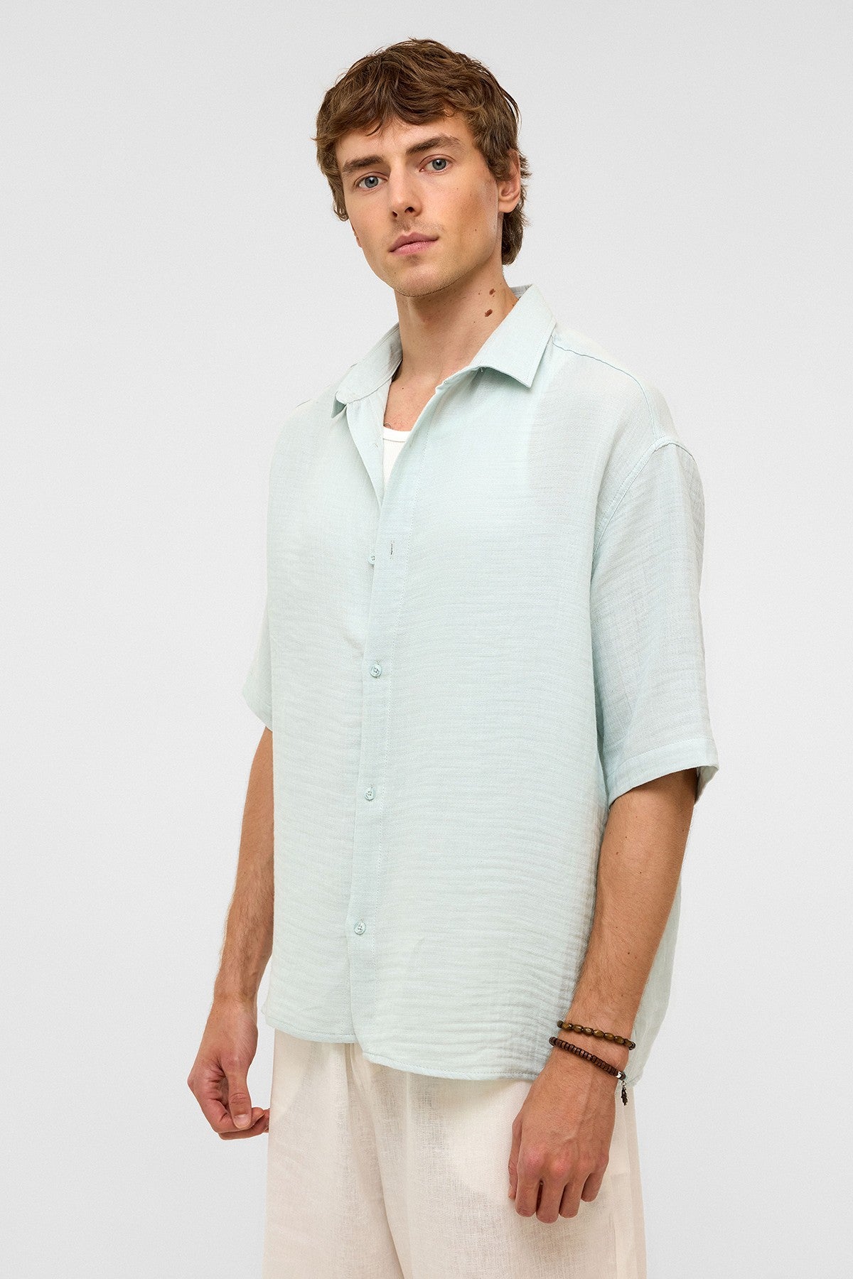 Oversized Short-Sleeved Muslin Shirt