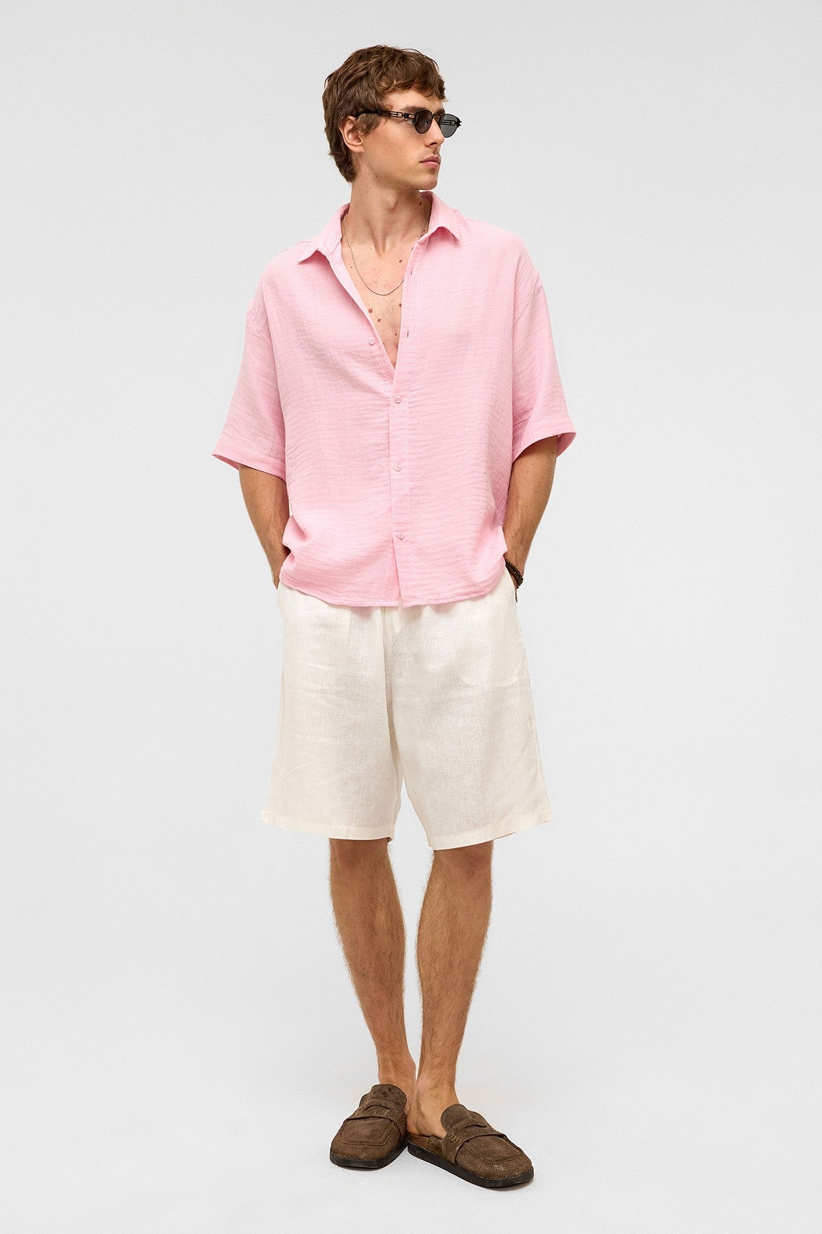 Oversized Short-Sleeved Muslin Shirt