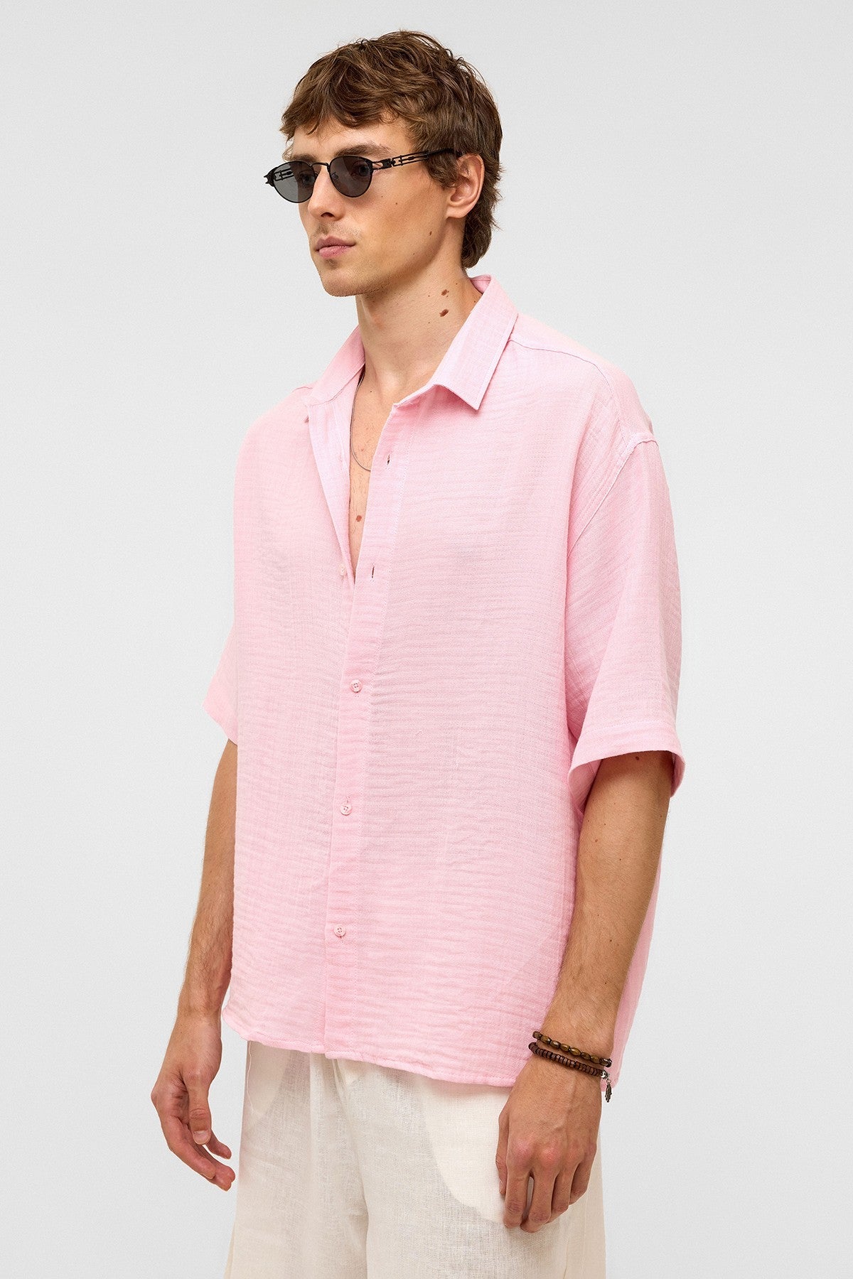 Oversized Short-Sleeved Muslin Shirt