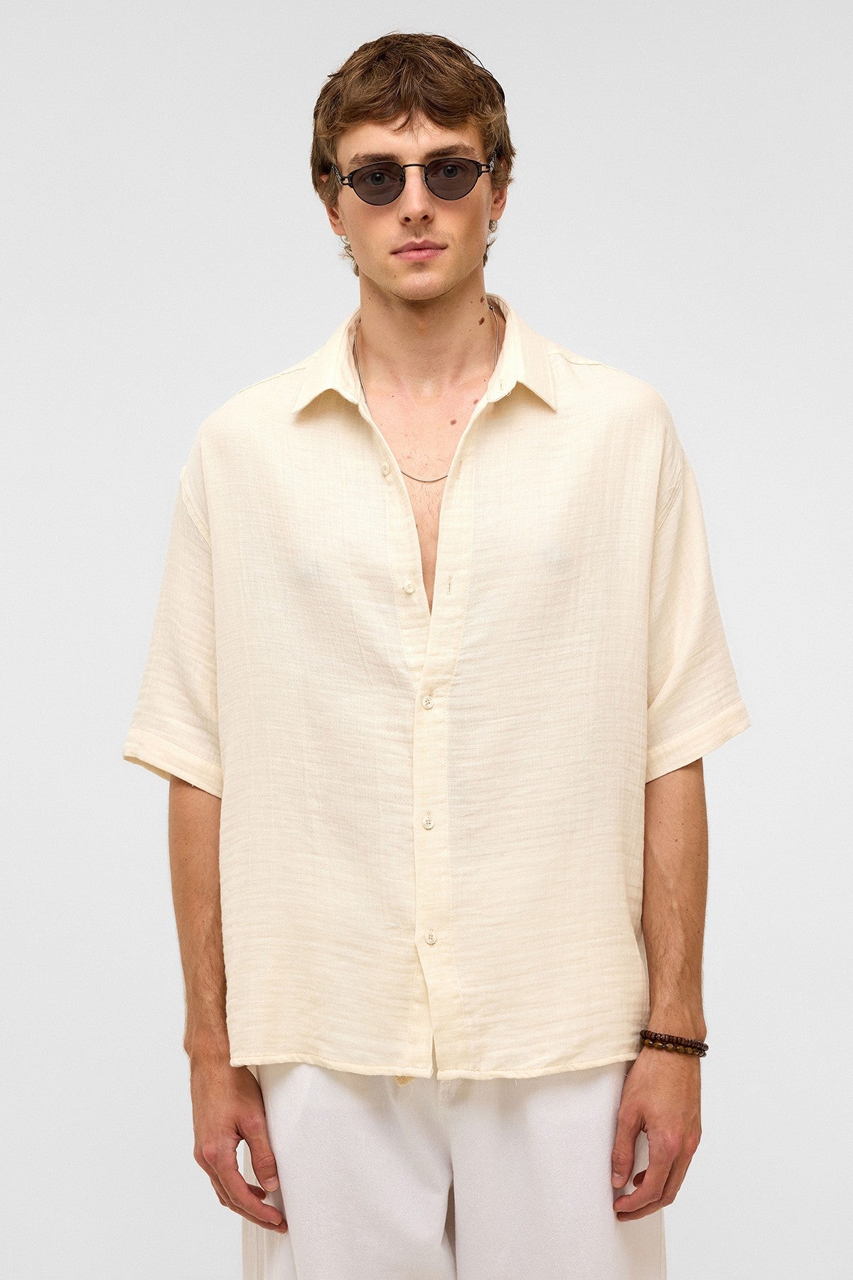Oversized Short-Sleeved Muslin Shirt