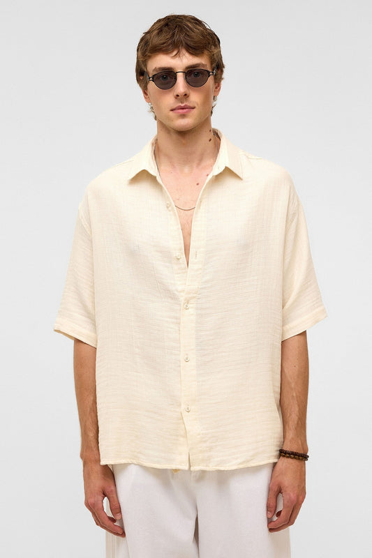 Oversized Short-Sleeved Muslin Shirt