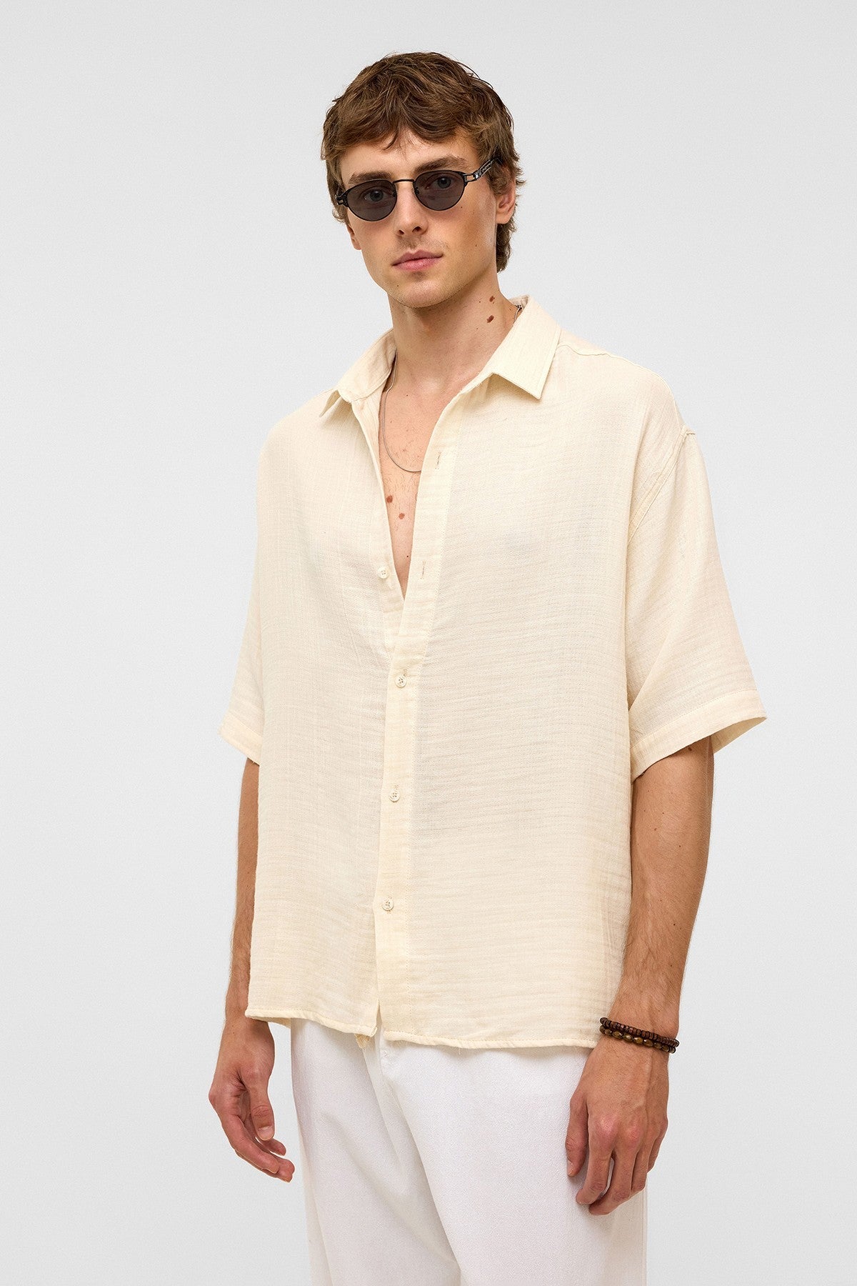 Oversized Short-Sleeved Muslin Shirt