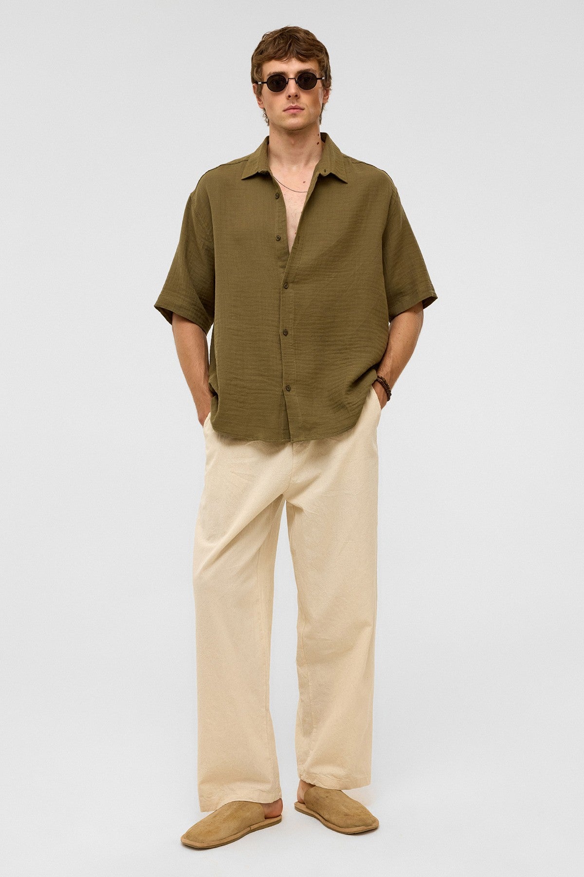 Oversized Short-Sleeved Muslin Shirt