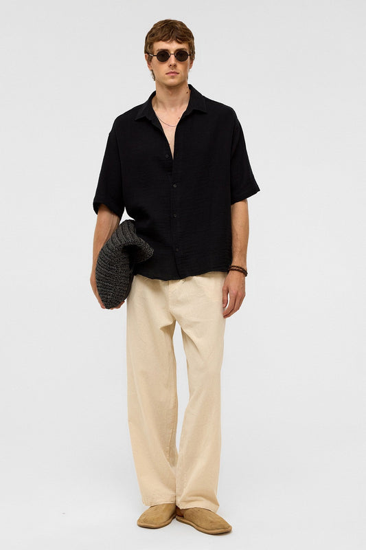 Oversized Short-Sleeved Muslin Shirt