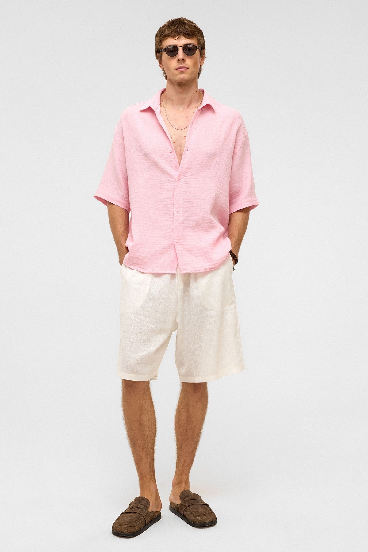 Oversized Short-Sleeved Muslin Shirt