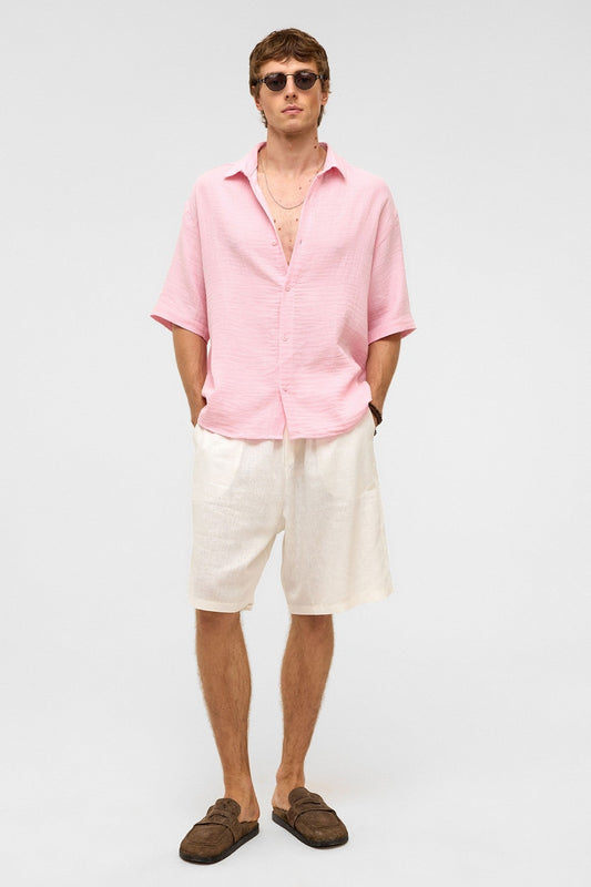 Oversized Short-Sleeved Muslin Shirt