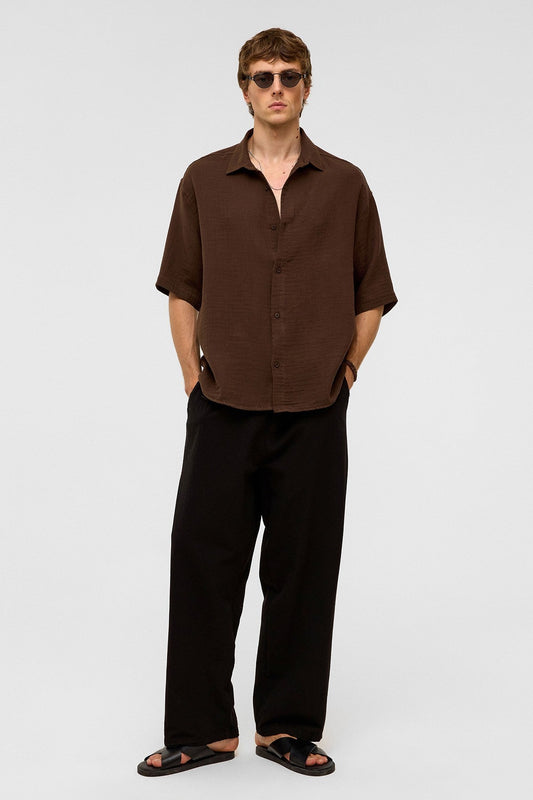 Oversized Short-Sleeved Muslin Shirt