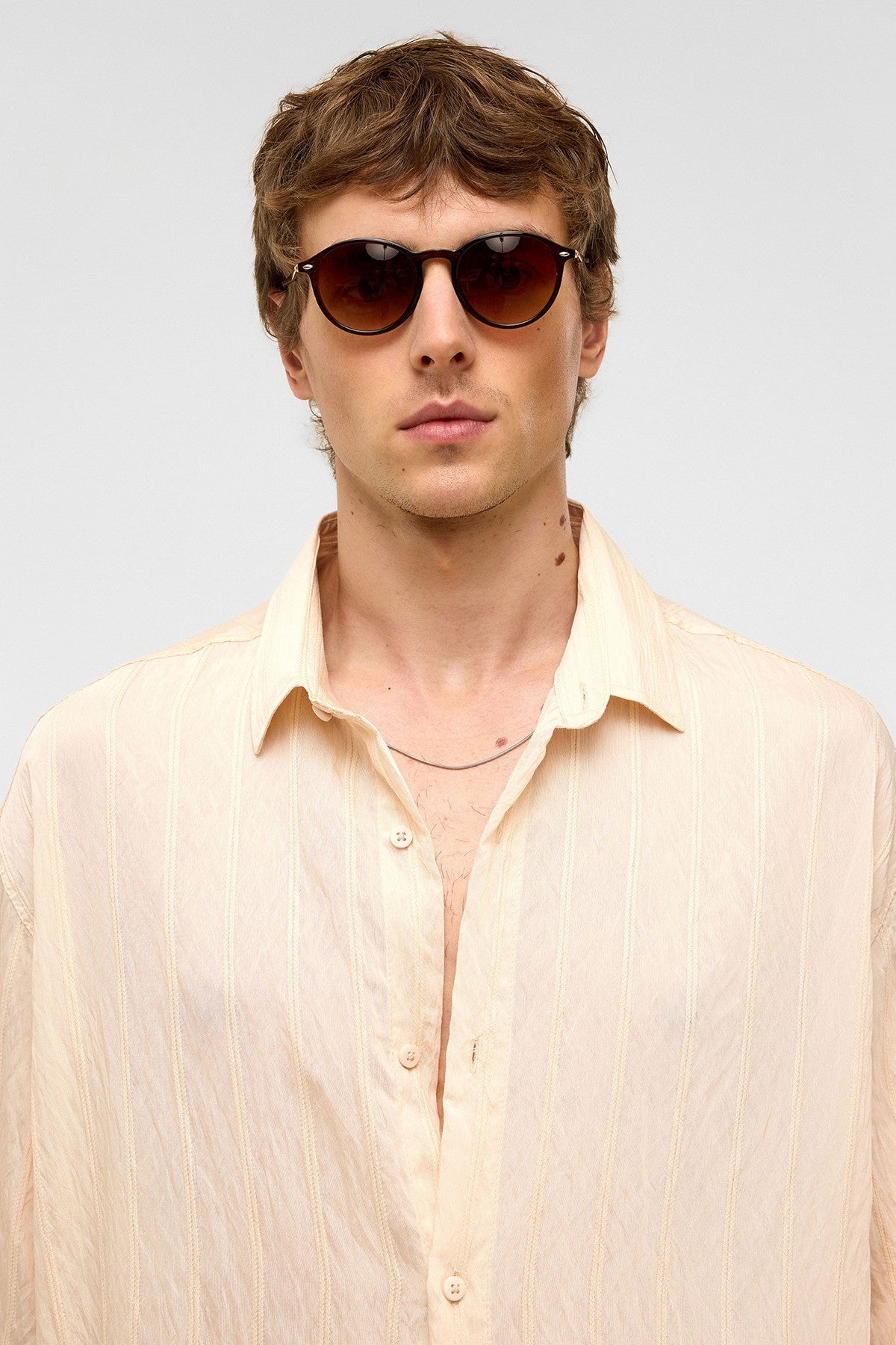 Oversized Striped Short-Sleeved Modal Shirt