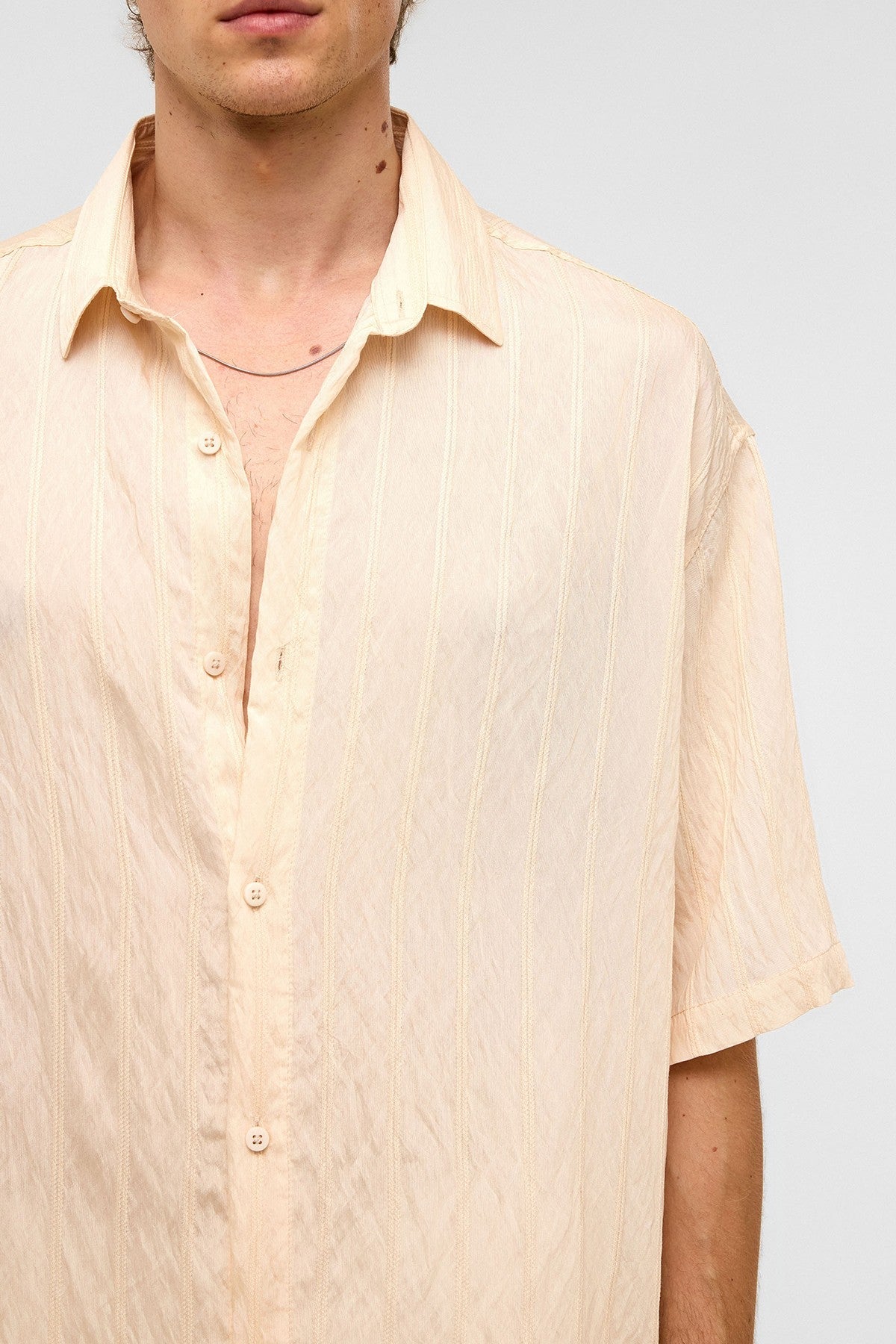 Oversized Striped Short-Sleeved Modal Shirt