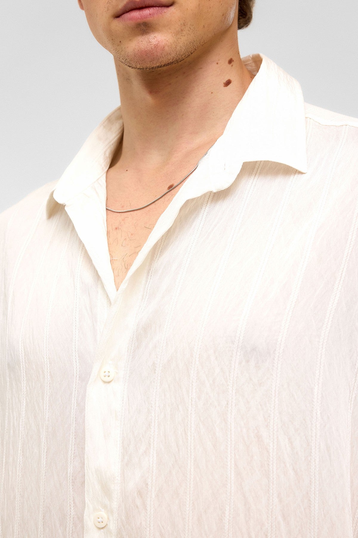 Oversized Striped Short-Sleeved Modal Shirt