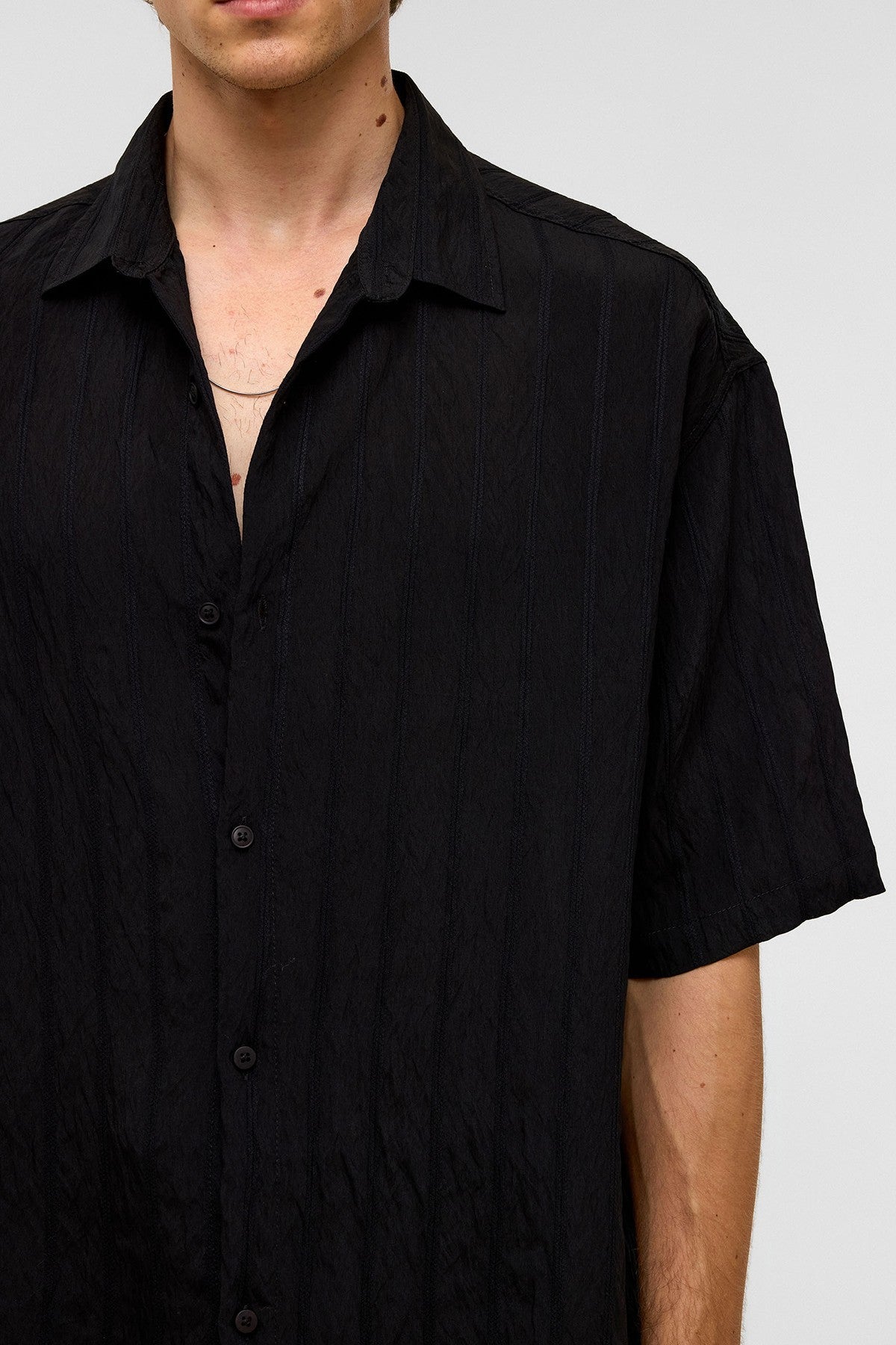 Oversized Striped Short-Sleeved Modal Shirt