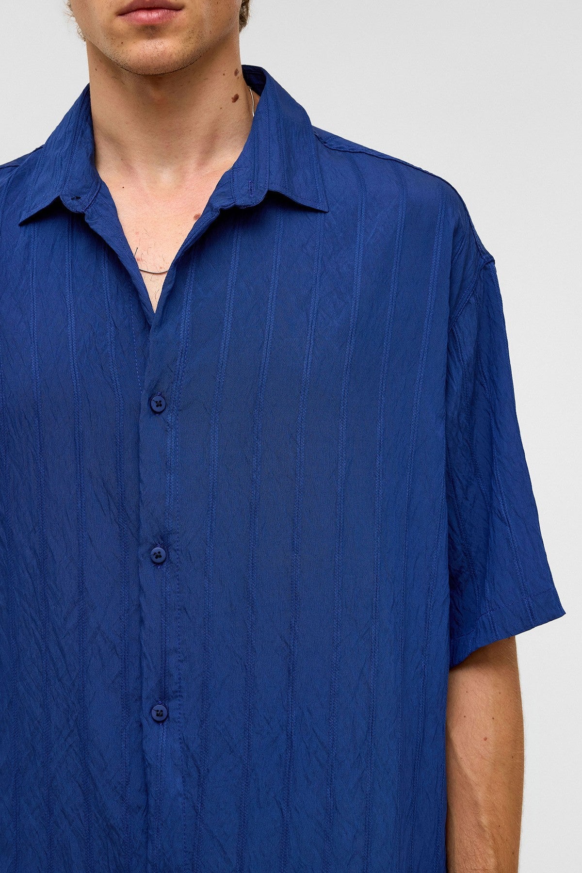Oversized Striped Short-Sleeved Modal Shirt
