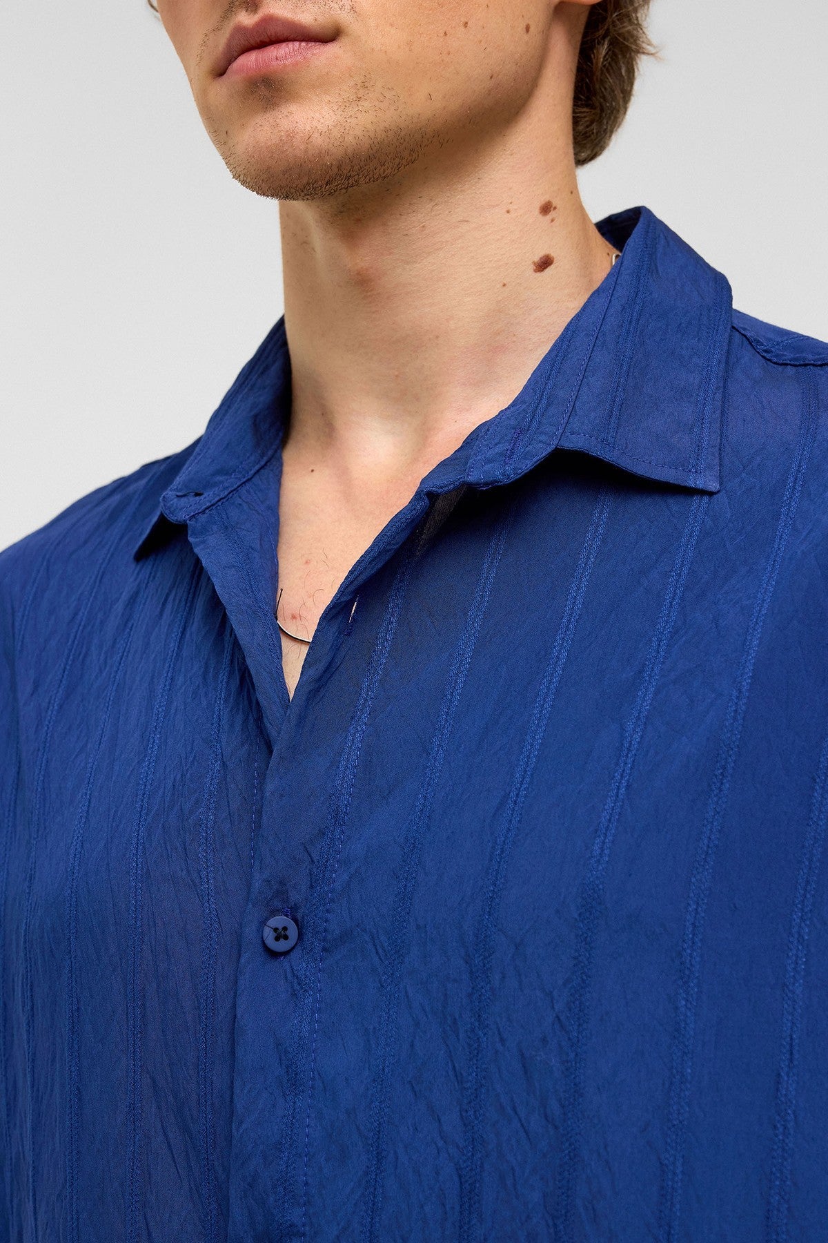 Oversized Striped Short-Sleeved Modal Shirt