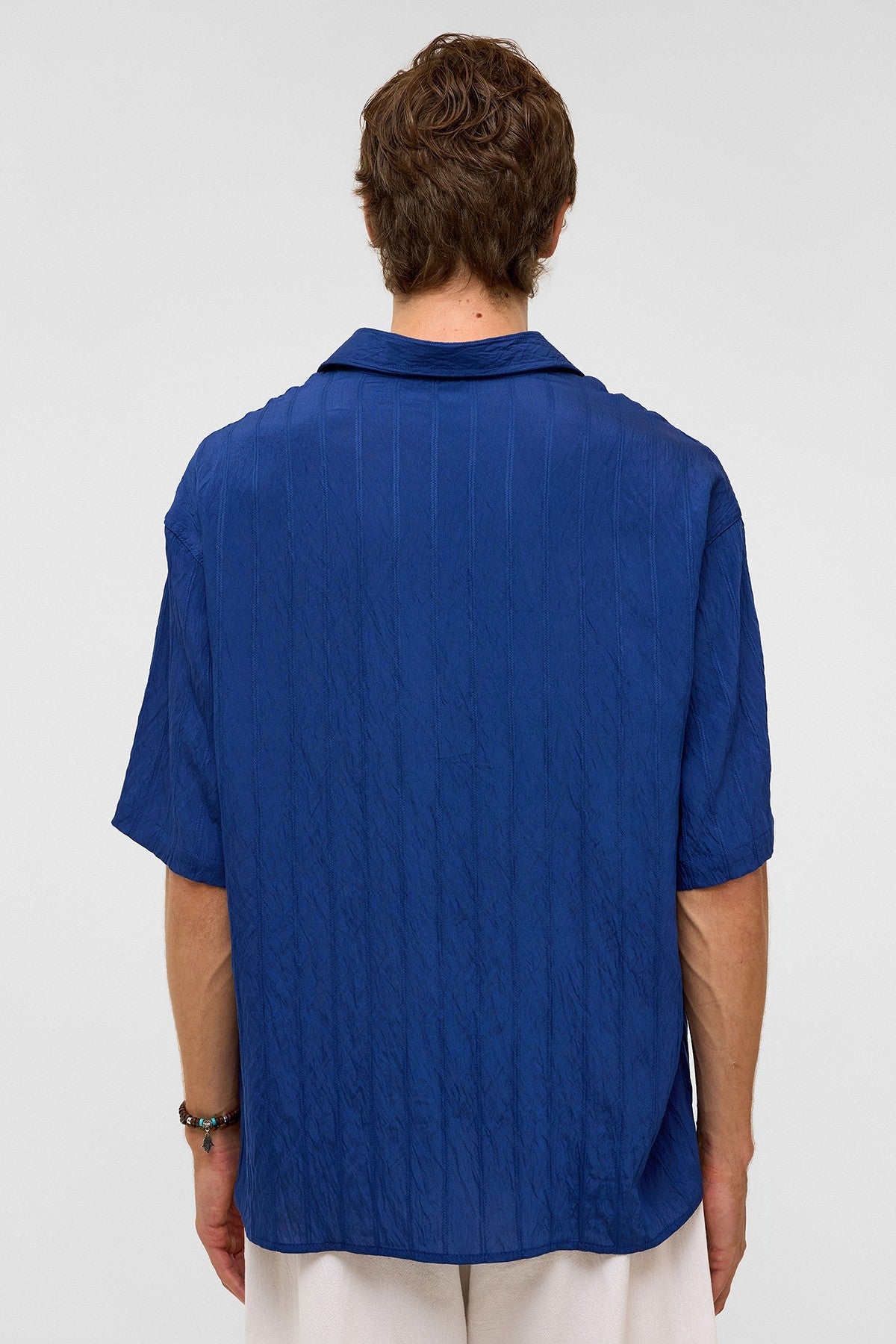 Oversized Striped Short-Sleeved Modal Shirt