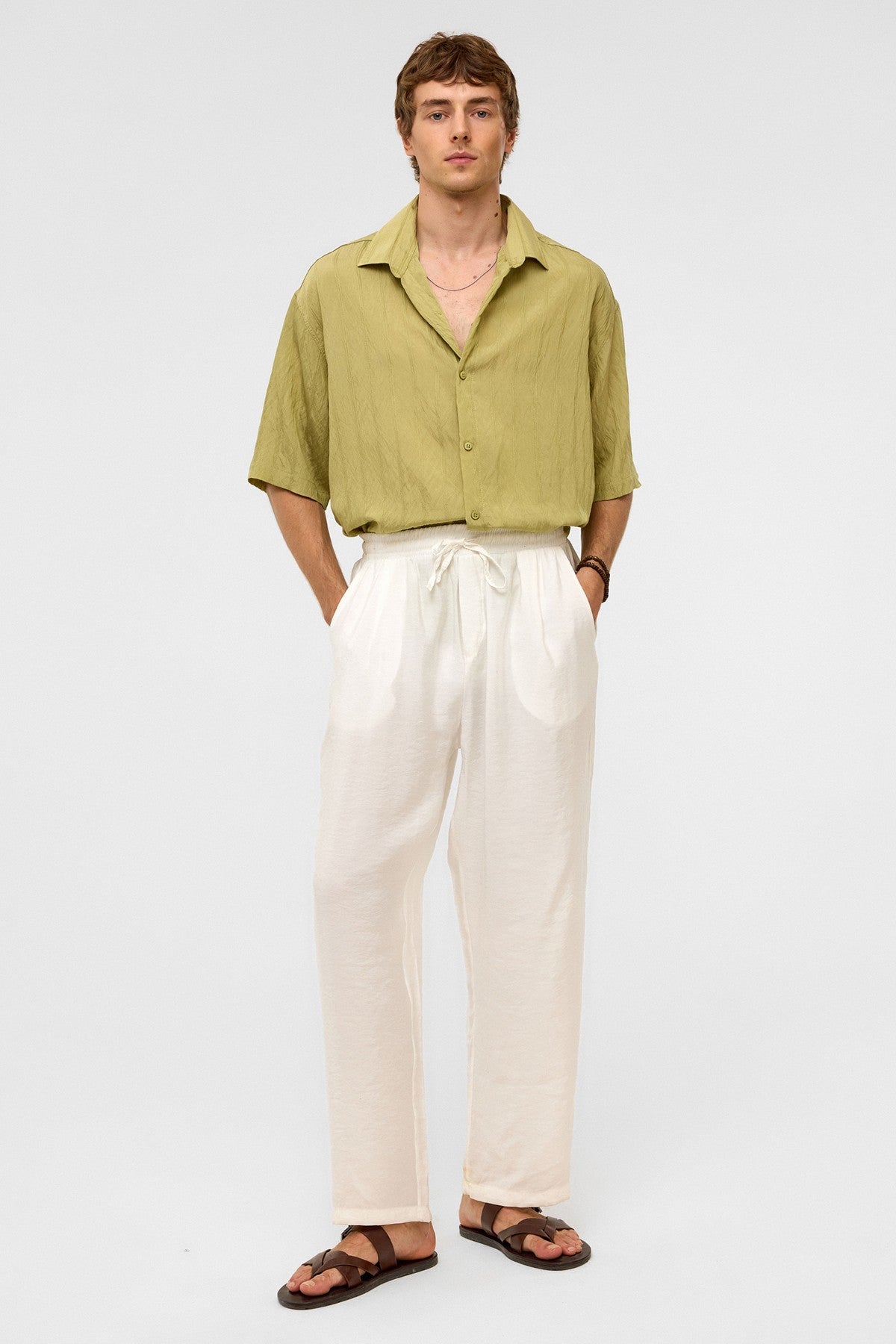 Oversized Striped Short-Sleeved Modal Shirt