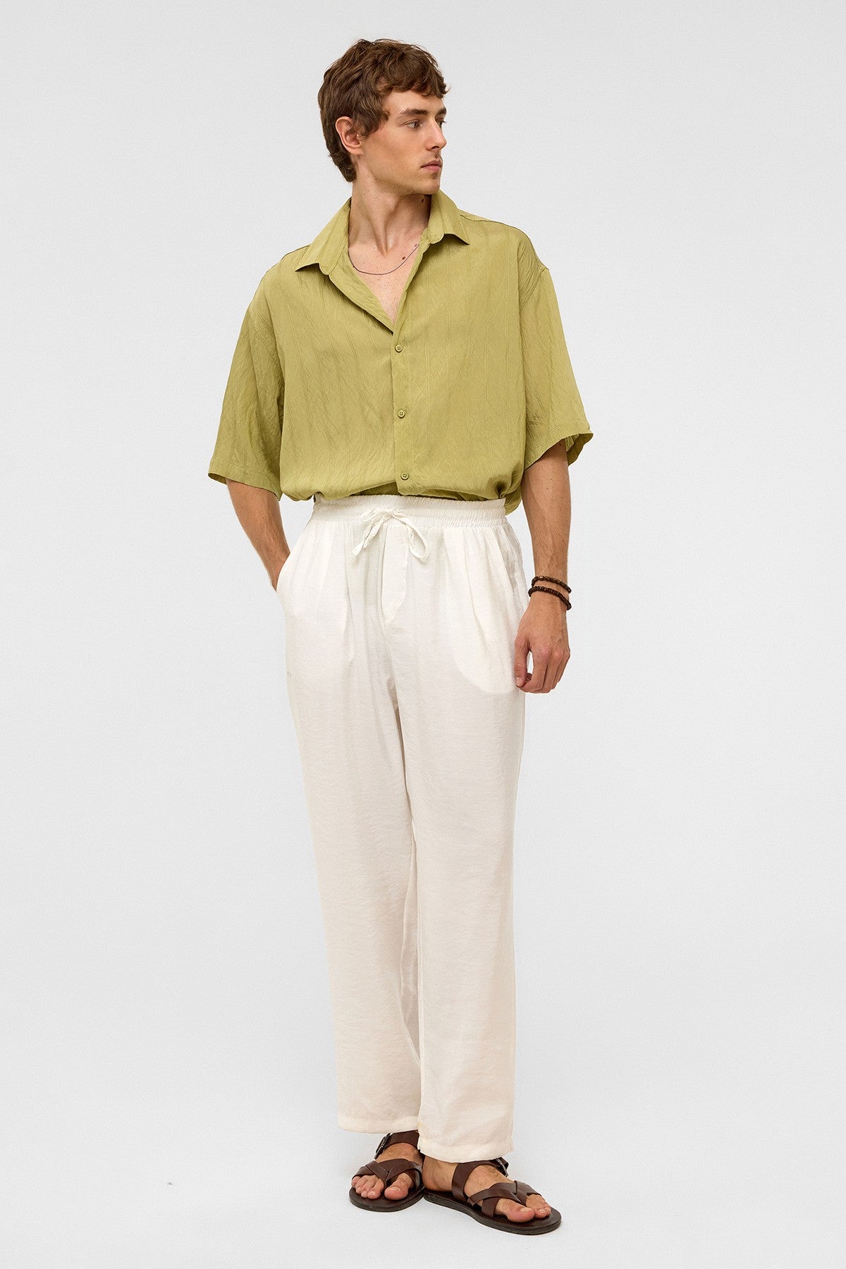 Oversized Striped Short-Sleeved Modal Shirt