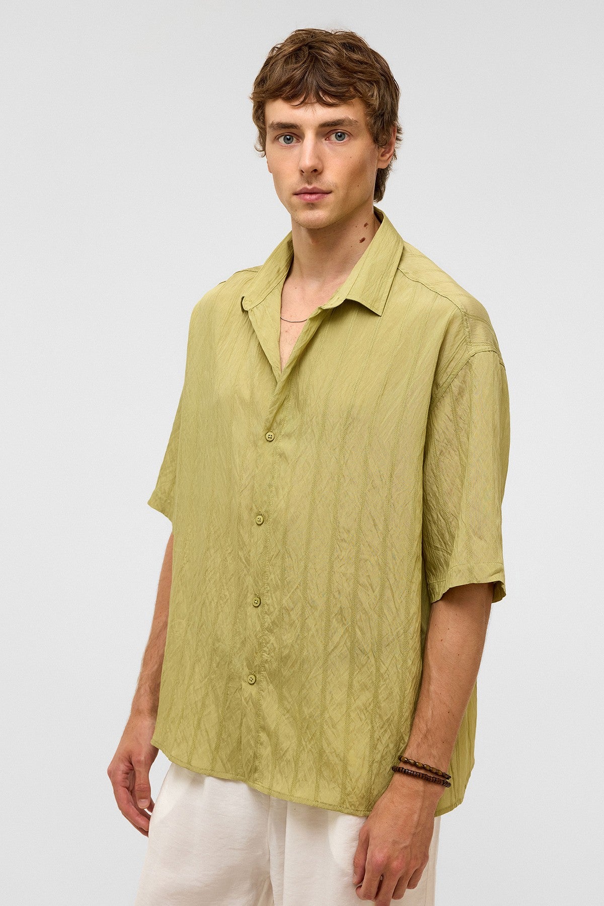 Oversized Striped Short-Sleeved Modal Shirt
