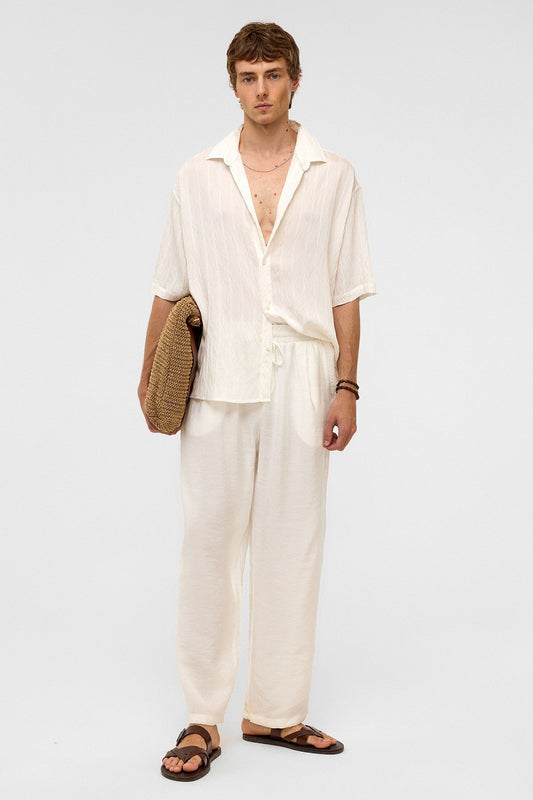 Oversized Striped Short-Sleeved Modal Shirt
