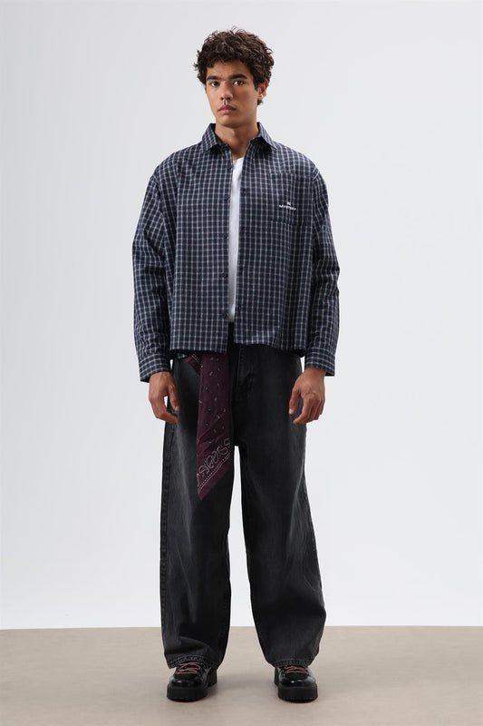 Oversized Checkered Long-Sleeve Shirt