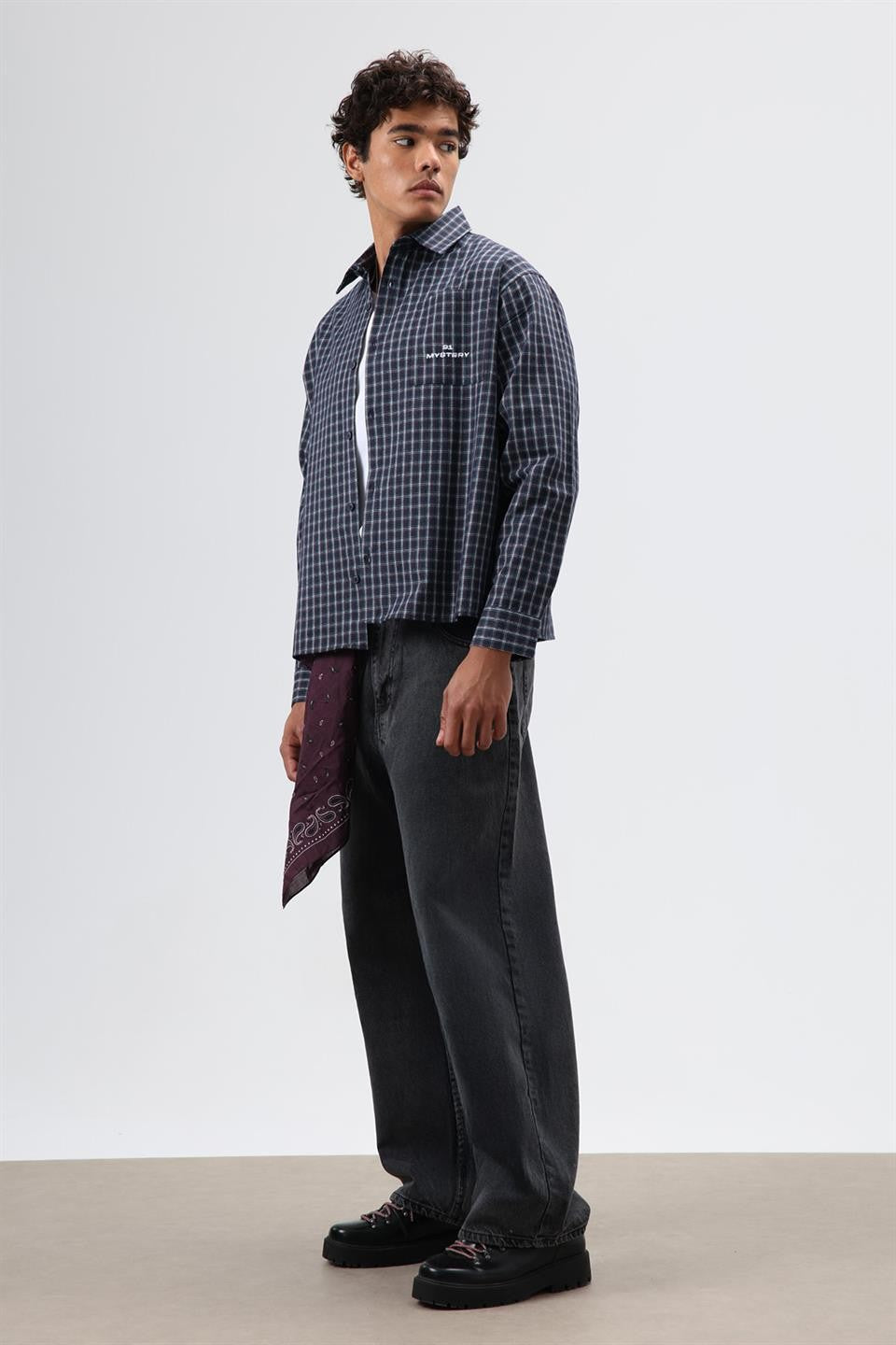 Oversized Checkered Long-Sleeve Shirt