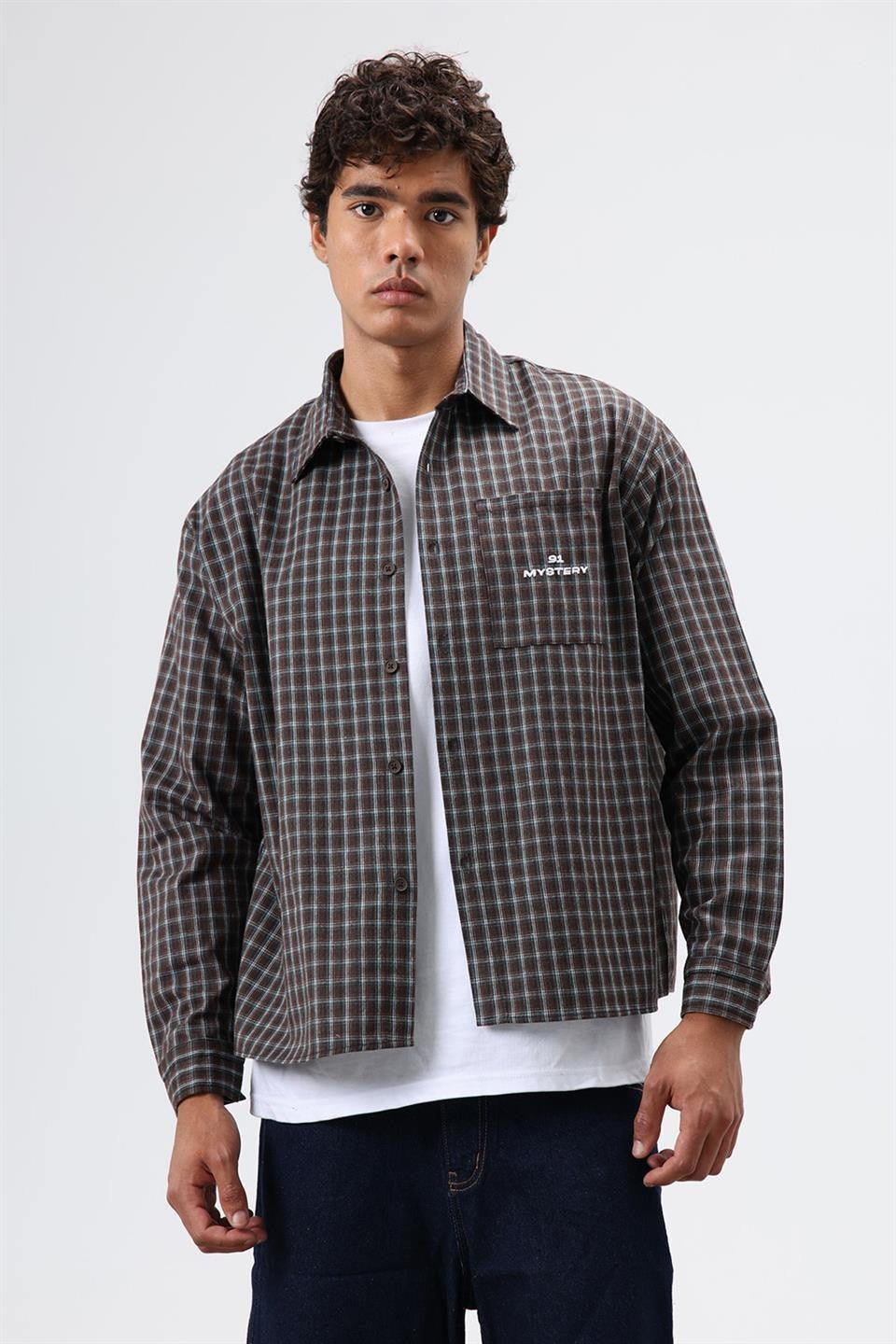 Oversized Checkered Long-Sleeve Shirt