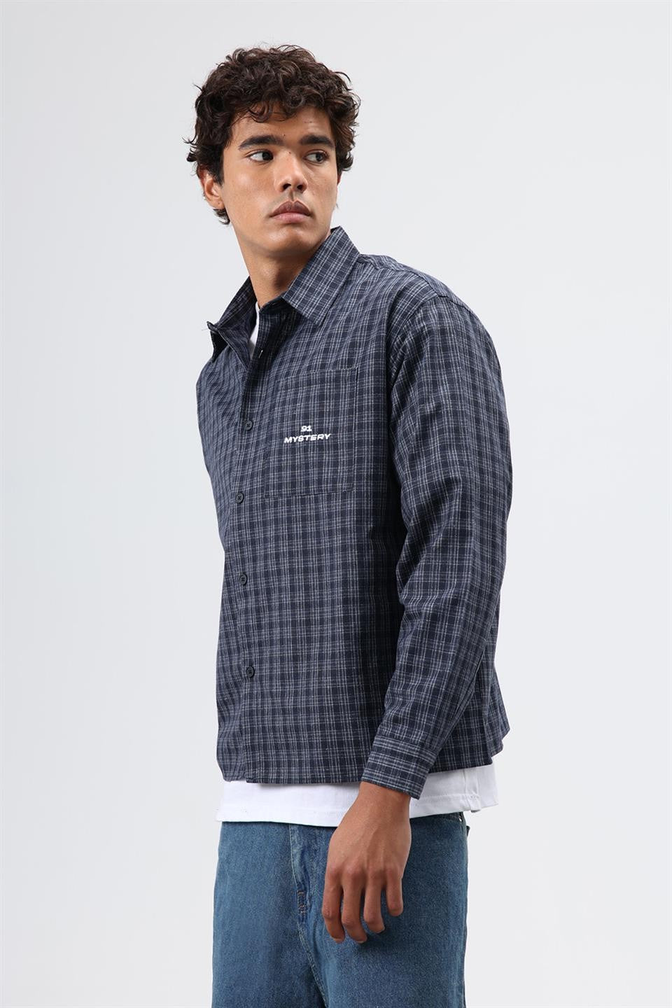 Oversized Checkered Long-Sleeve Shirt