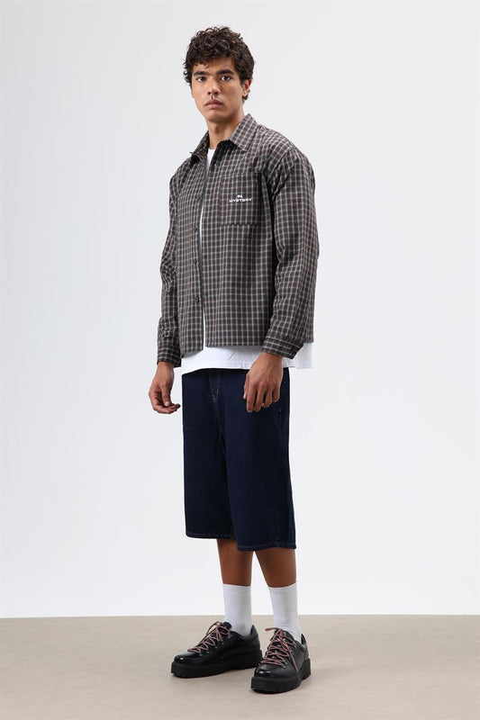Oversized Checkered Long-Sleeve Shirt