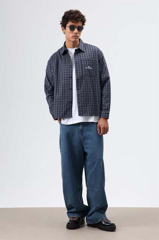 Oversized Checkered Long-Sleeve Shirt