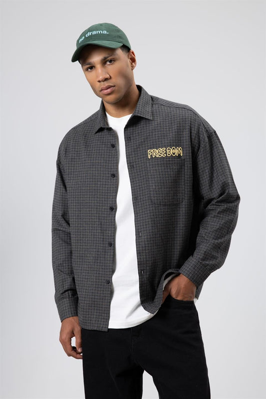Oversized Printed Checkered Casual Shirt