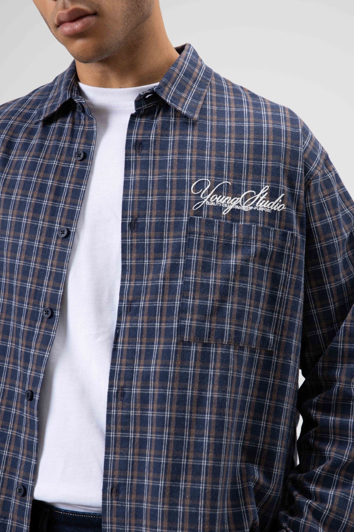 Oversized Checkered Long-Sleeve Shirt with Back Print