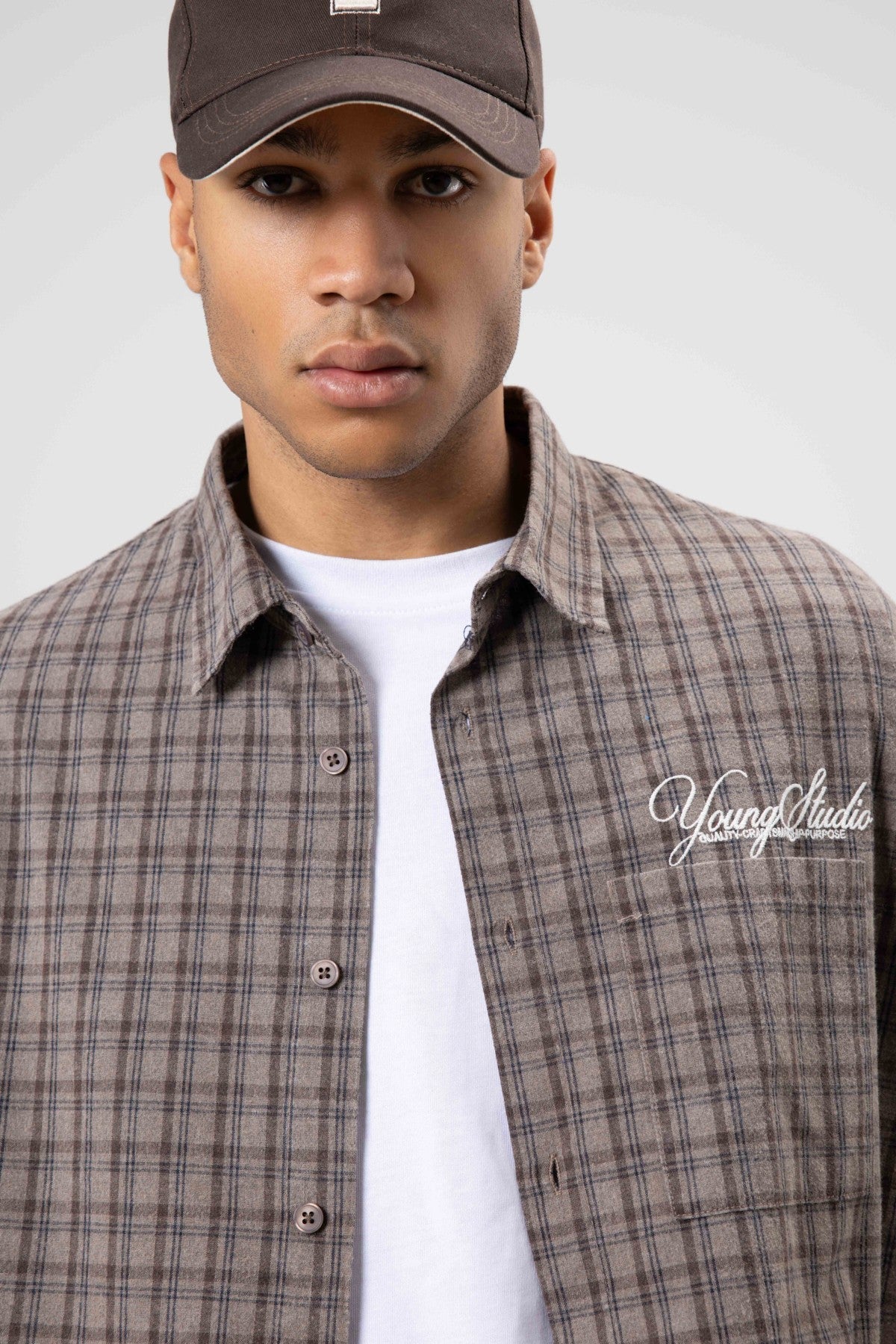 Oversized Checkered Long-Sleeve Shirt with Back Print