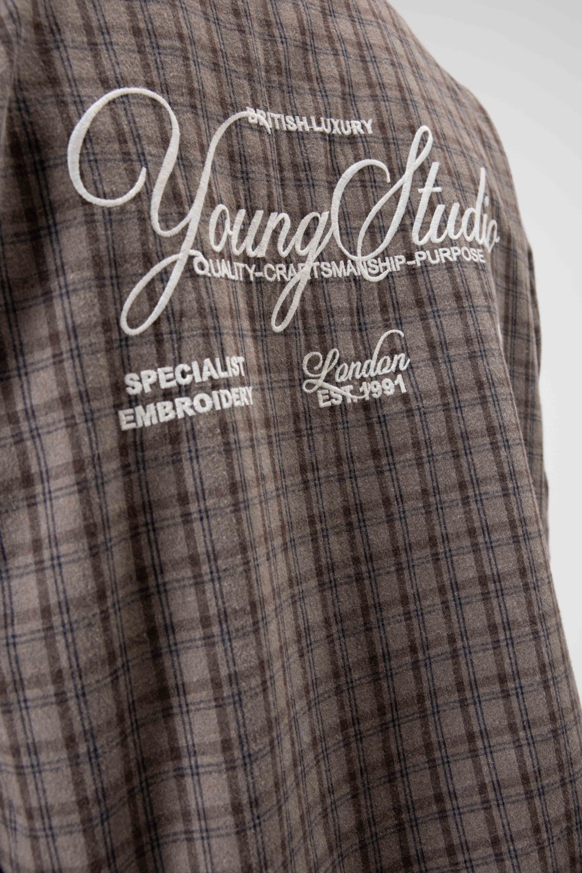 Oversized Checkered Long-Sleeve Shirt with Back Print