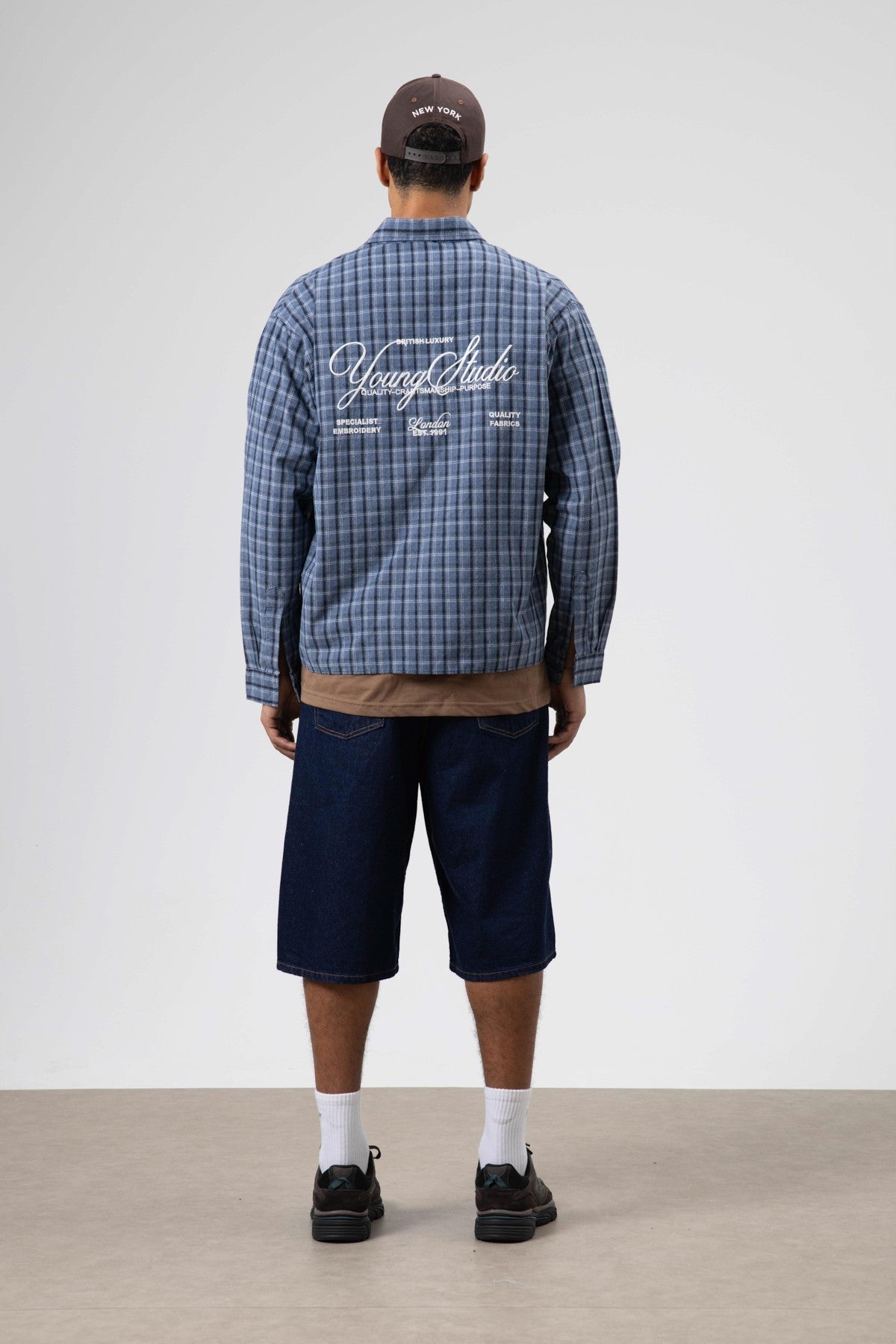 Oversized Checkered Long-Sleeve Shirt with Back Print