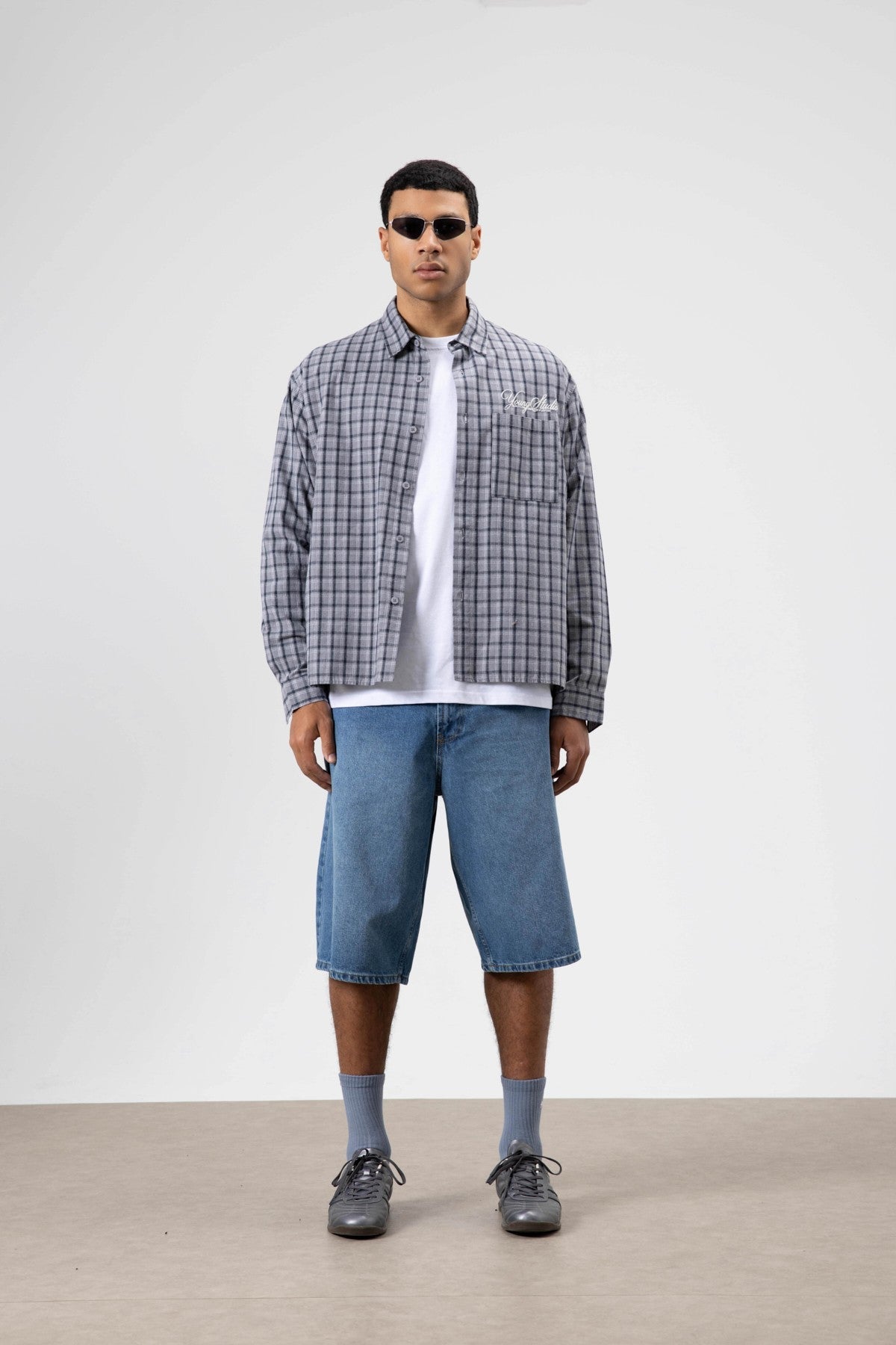 Oversized Checkered Long-Sleeve Shirt with Back Print