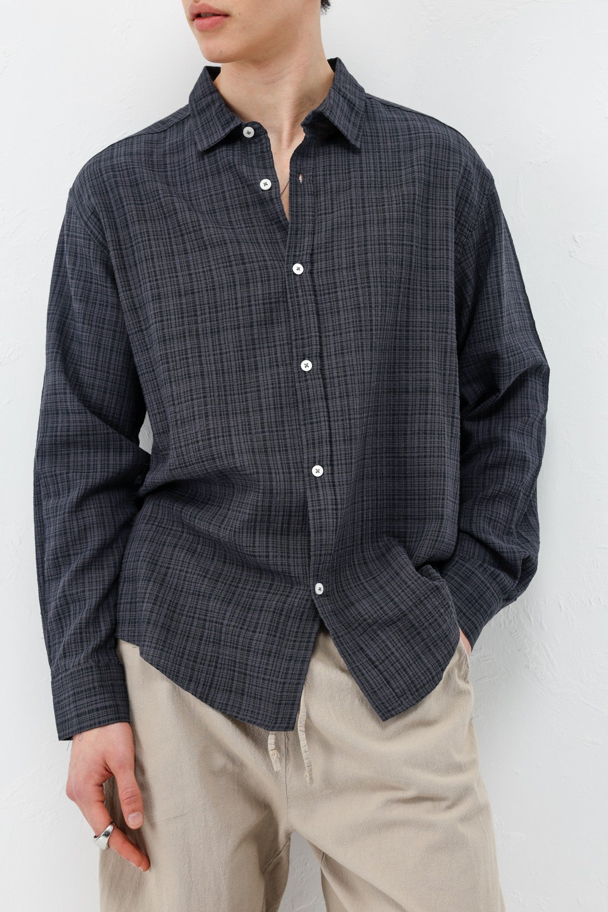 Textured Linen-Look Oversized Shirt