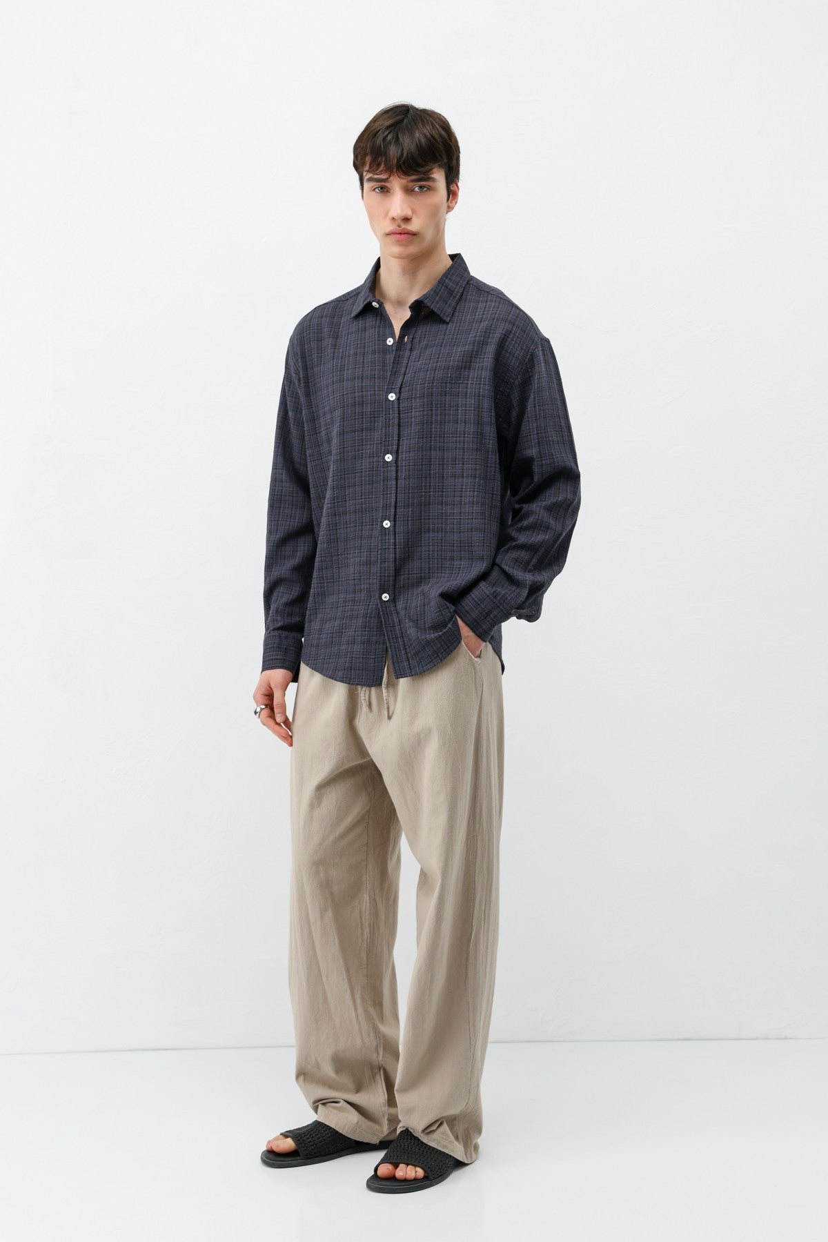 Textured Linen-Look Oversized Shirt