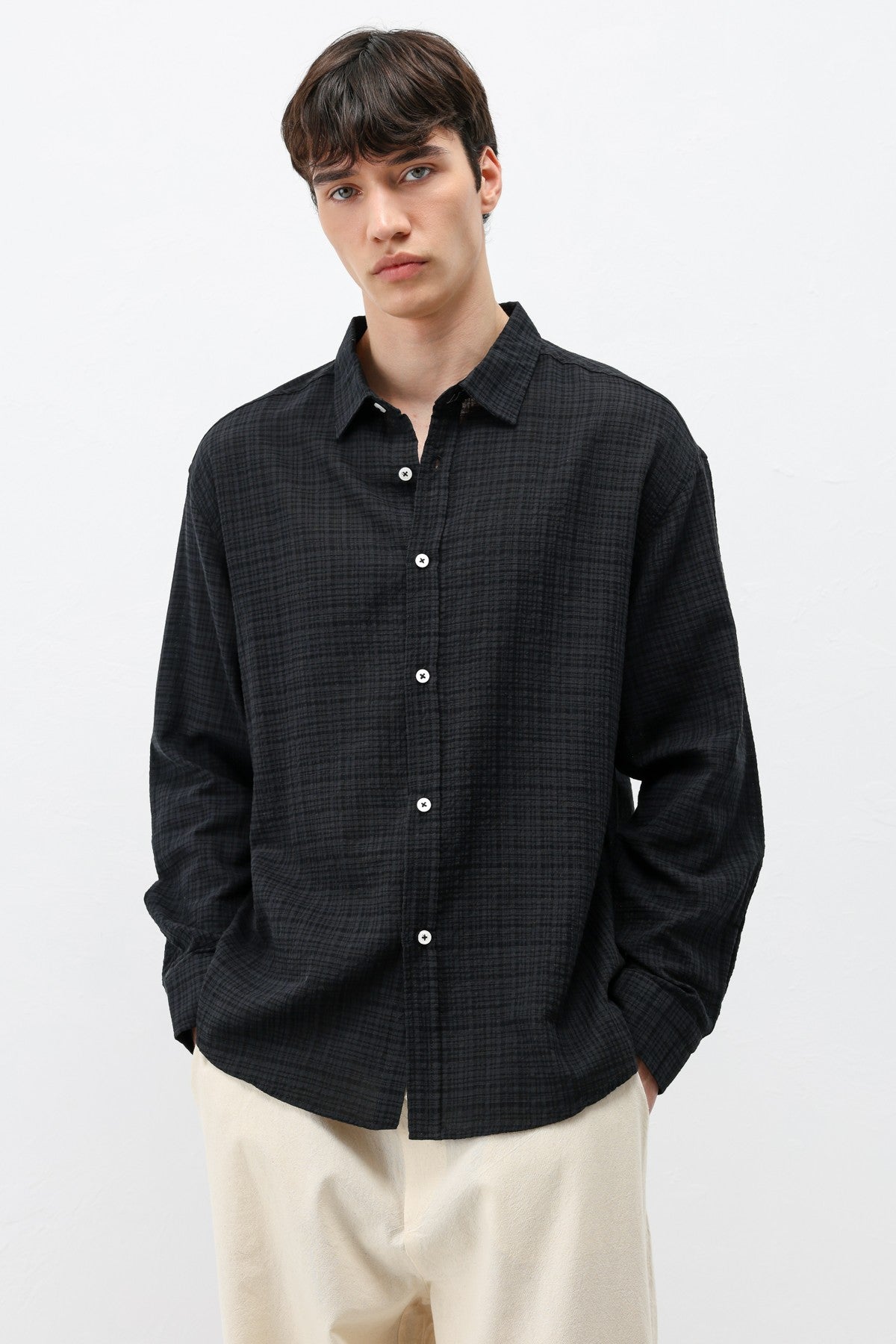 Textured Linen-Look Oversized Shirt