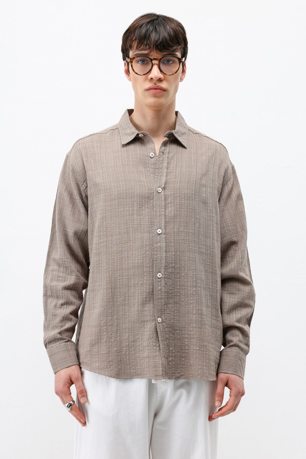 Textured Linen-Look Oversized Shirt
